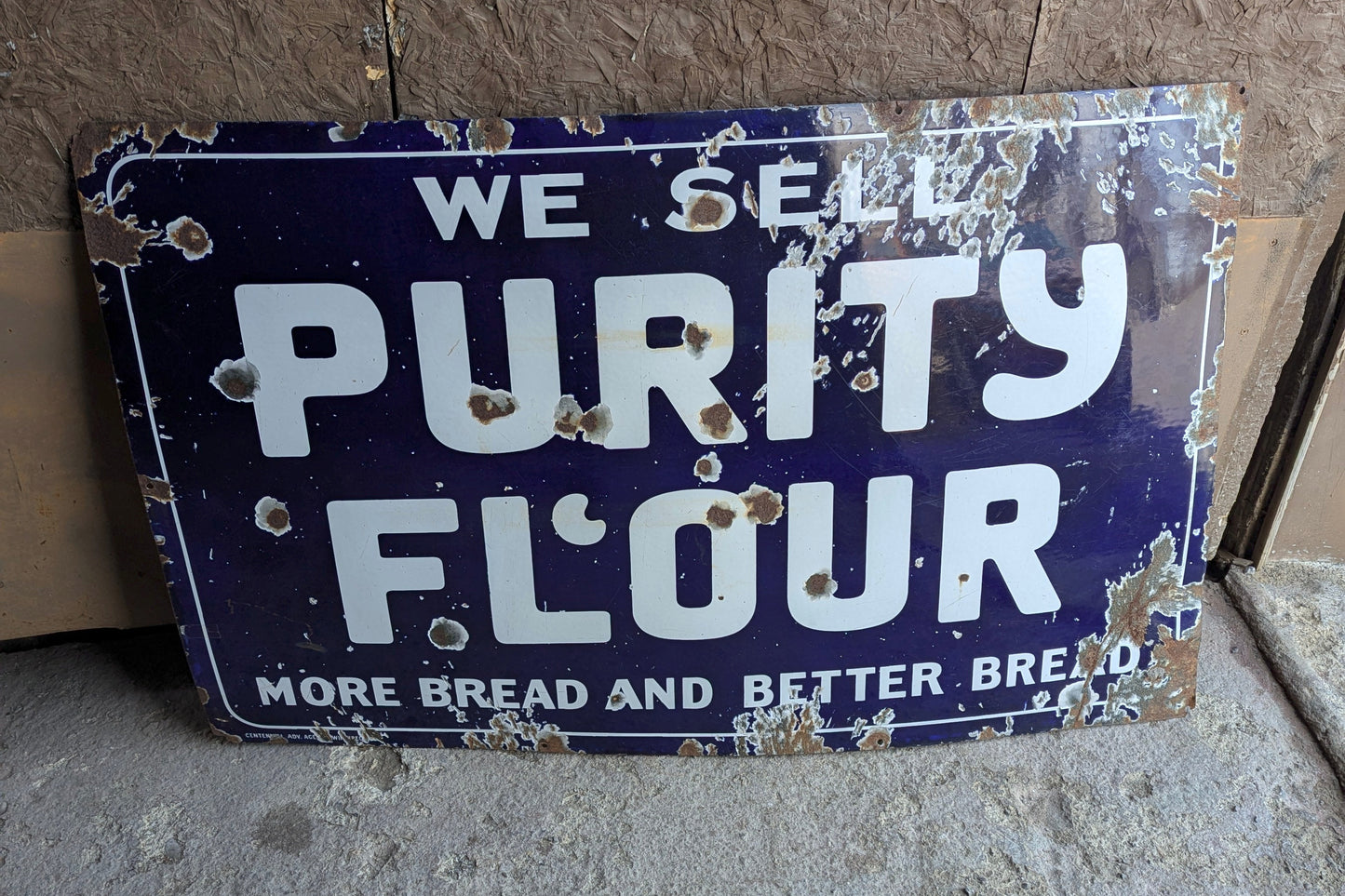 Original Vintage Purity Flour Porcelain Enamel Sign 48” x 30”