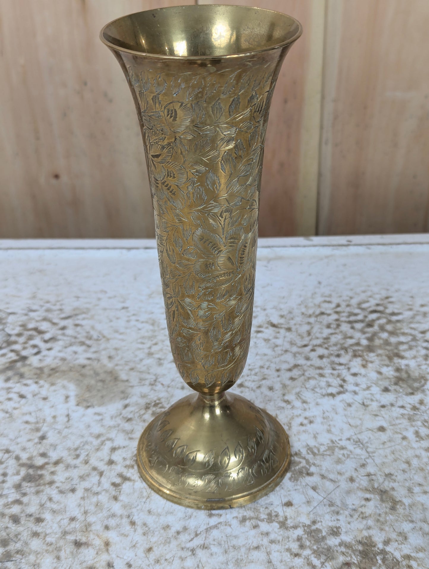 Vintage Mid-Century Modern Indian Etched Brass Vase