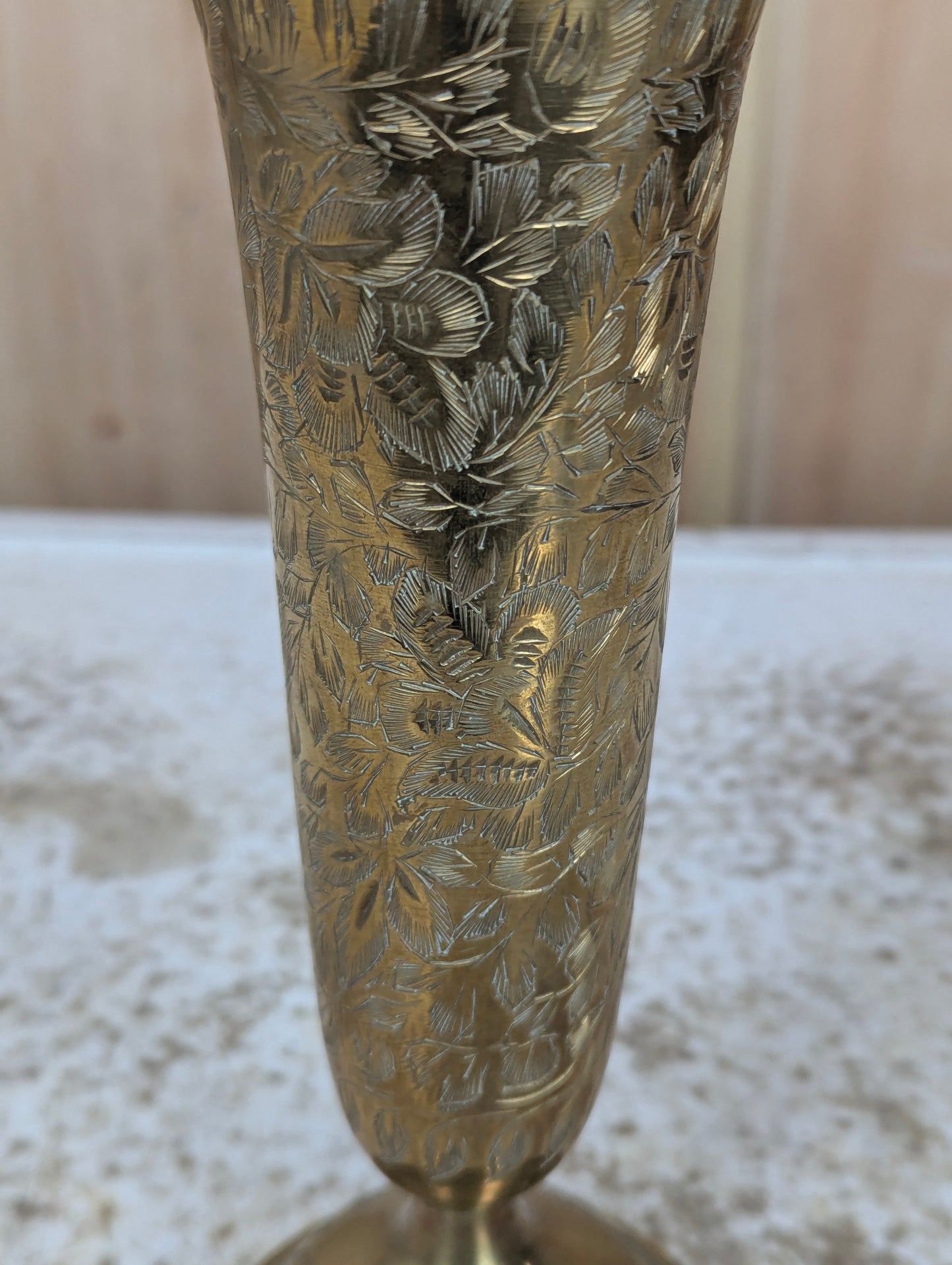 Vintage Mid-Century Modern Indian Etched Brass Vase