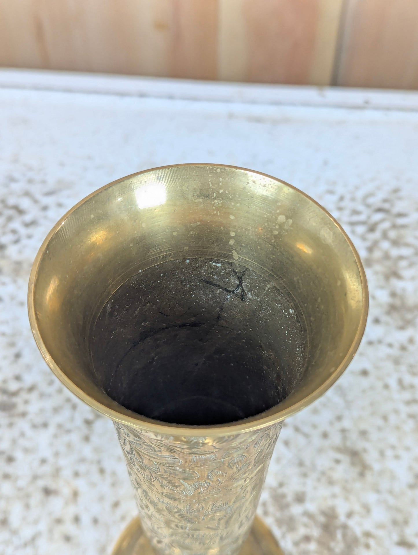 Vintage Mid-Century Modern Indian Etched Brass Vase