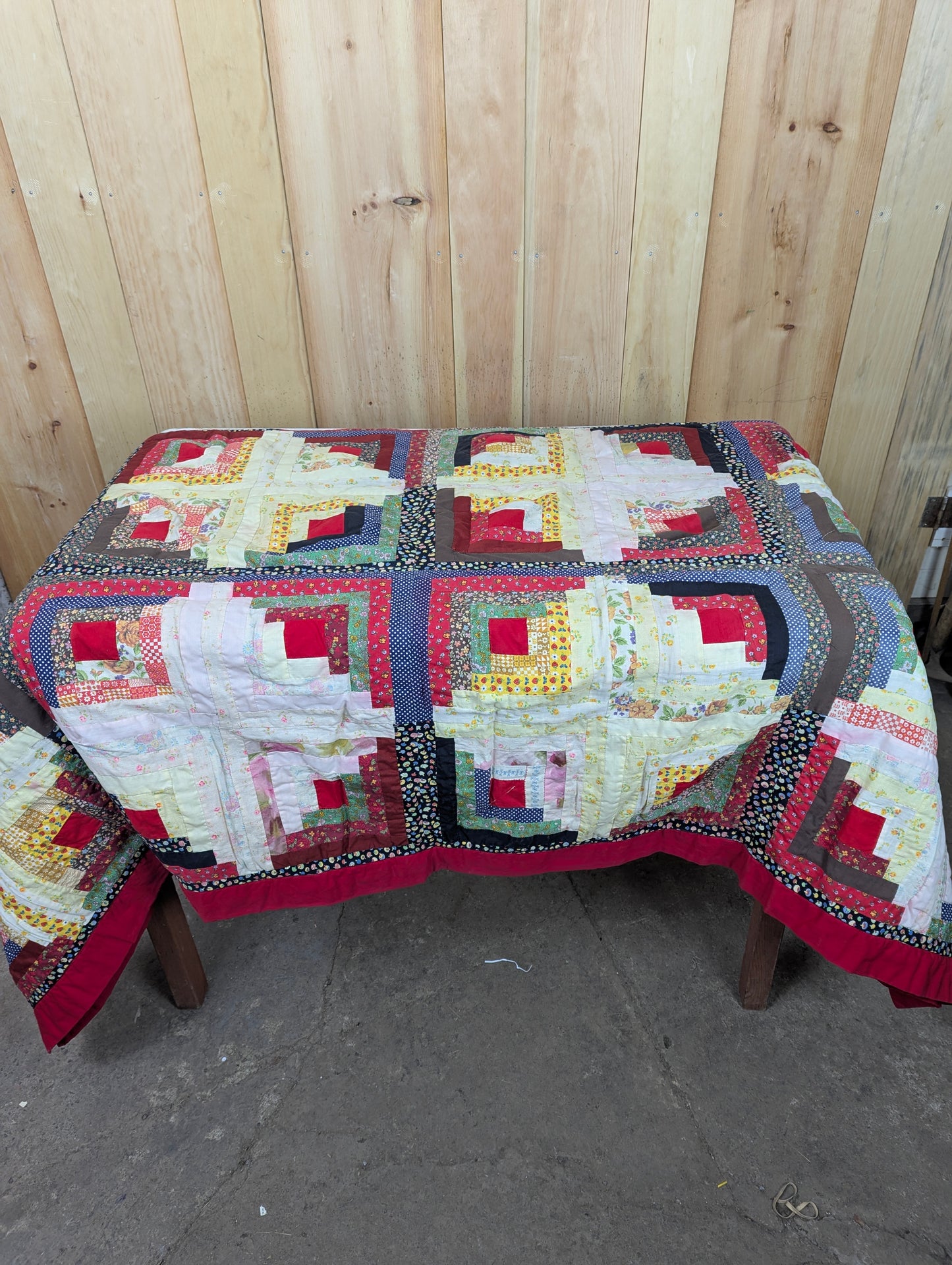 Vintage 76” Square Log Cabin Quilt