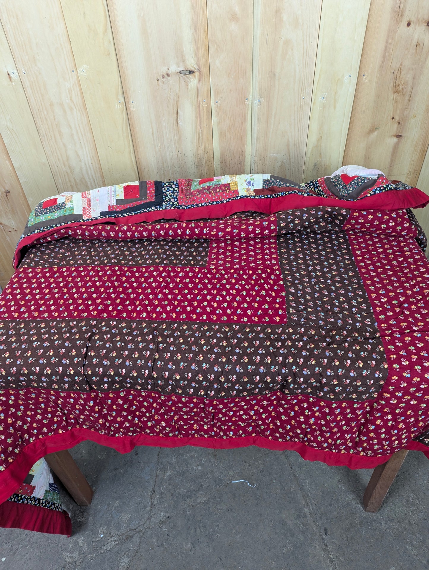 Vintage 76” Square Log Cabin Quilt