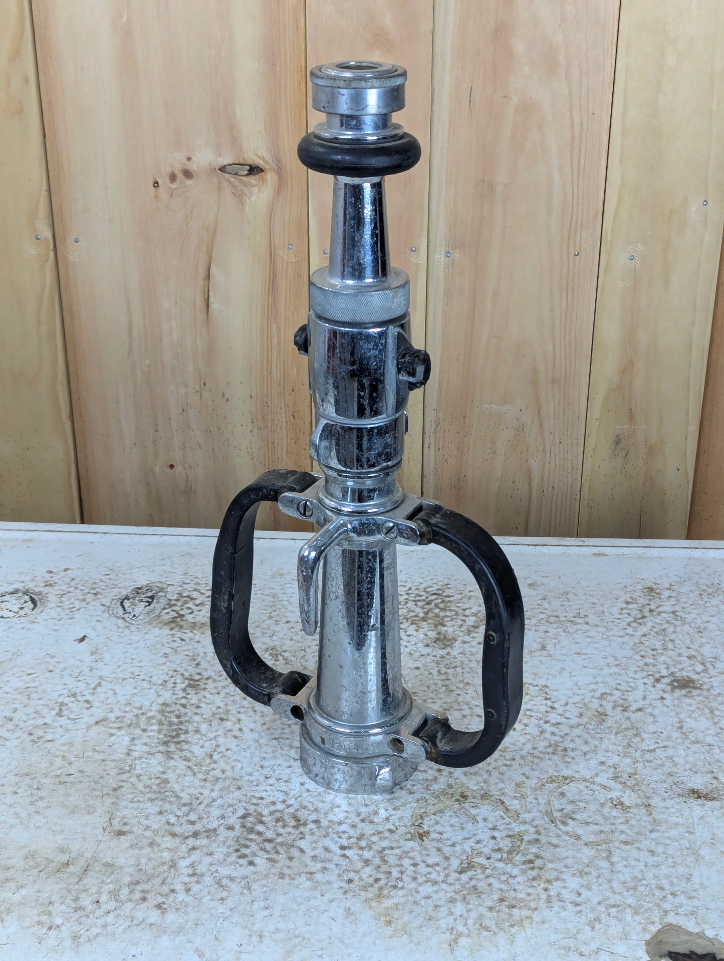 Vintage Akron Chromed Brass Fire Playpipe Nozzle - Broken Valve Lever