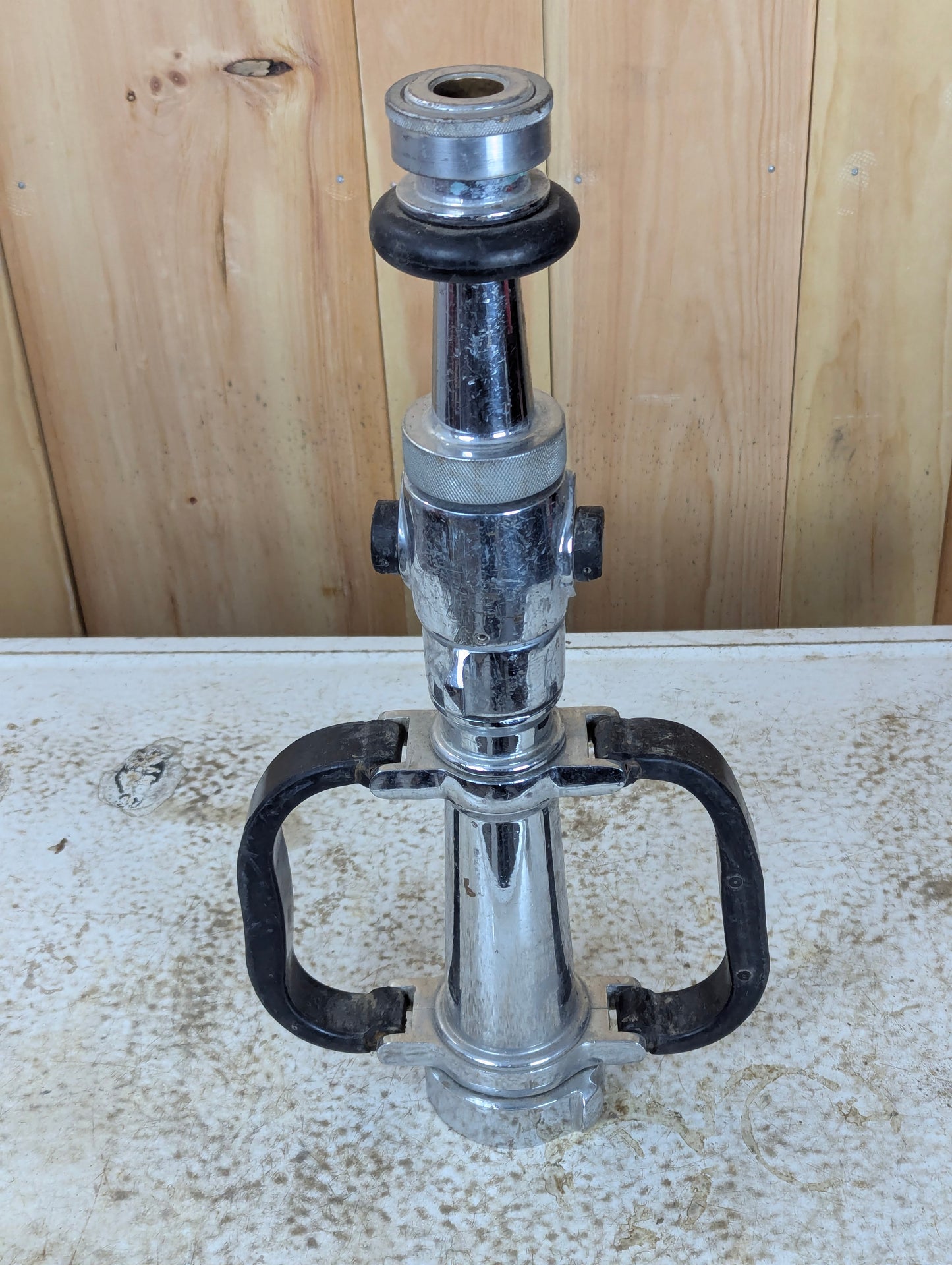 Vintage Akron Chromed Brass Fire Playpipe Nozzle - Broken Valve Lever