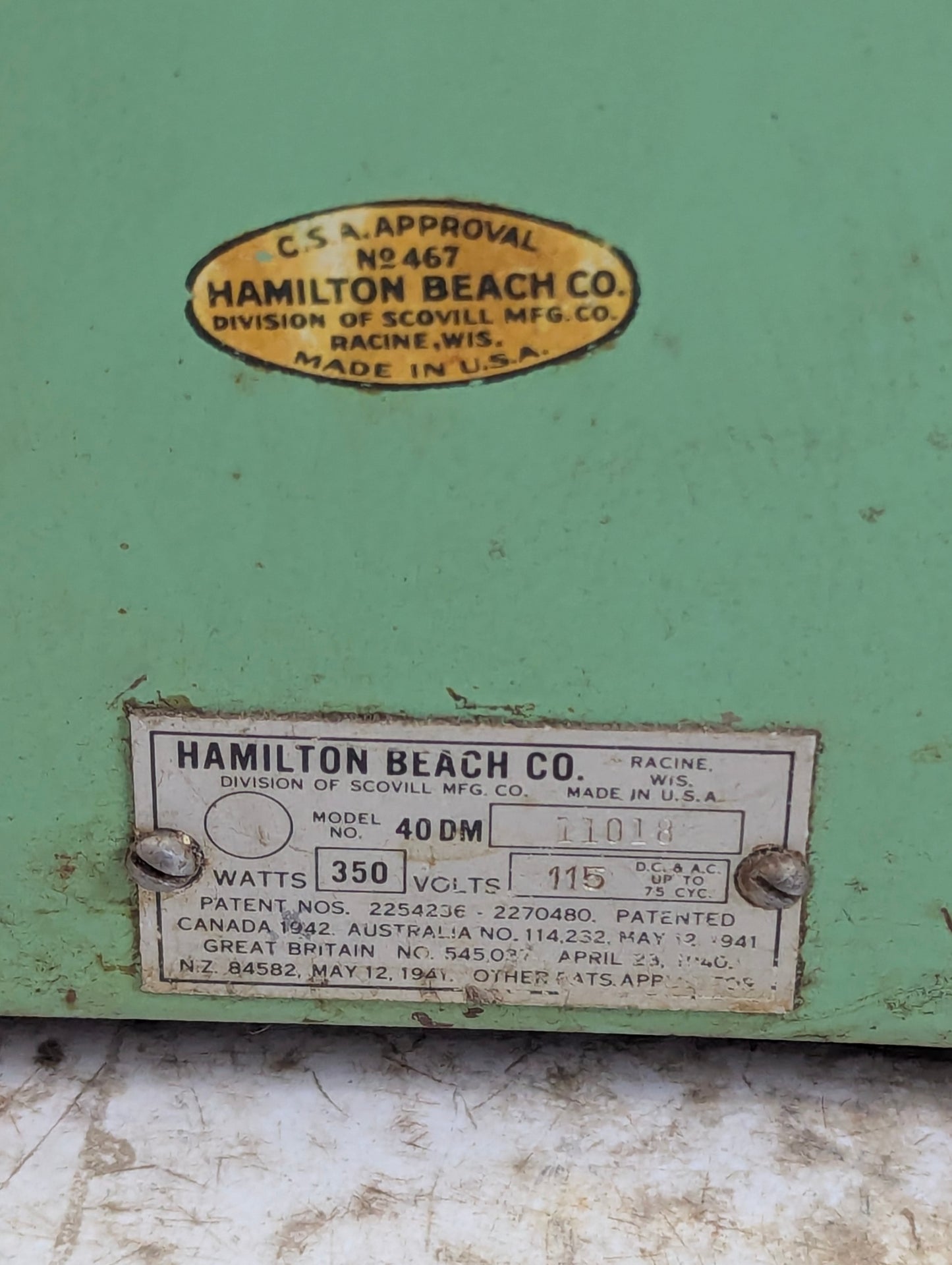Vintage Hamilton Beach Jadeite 3-Head 40DM Milkshake Mixer