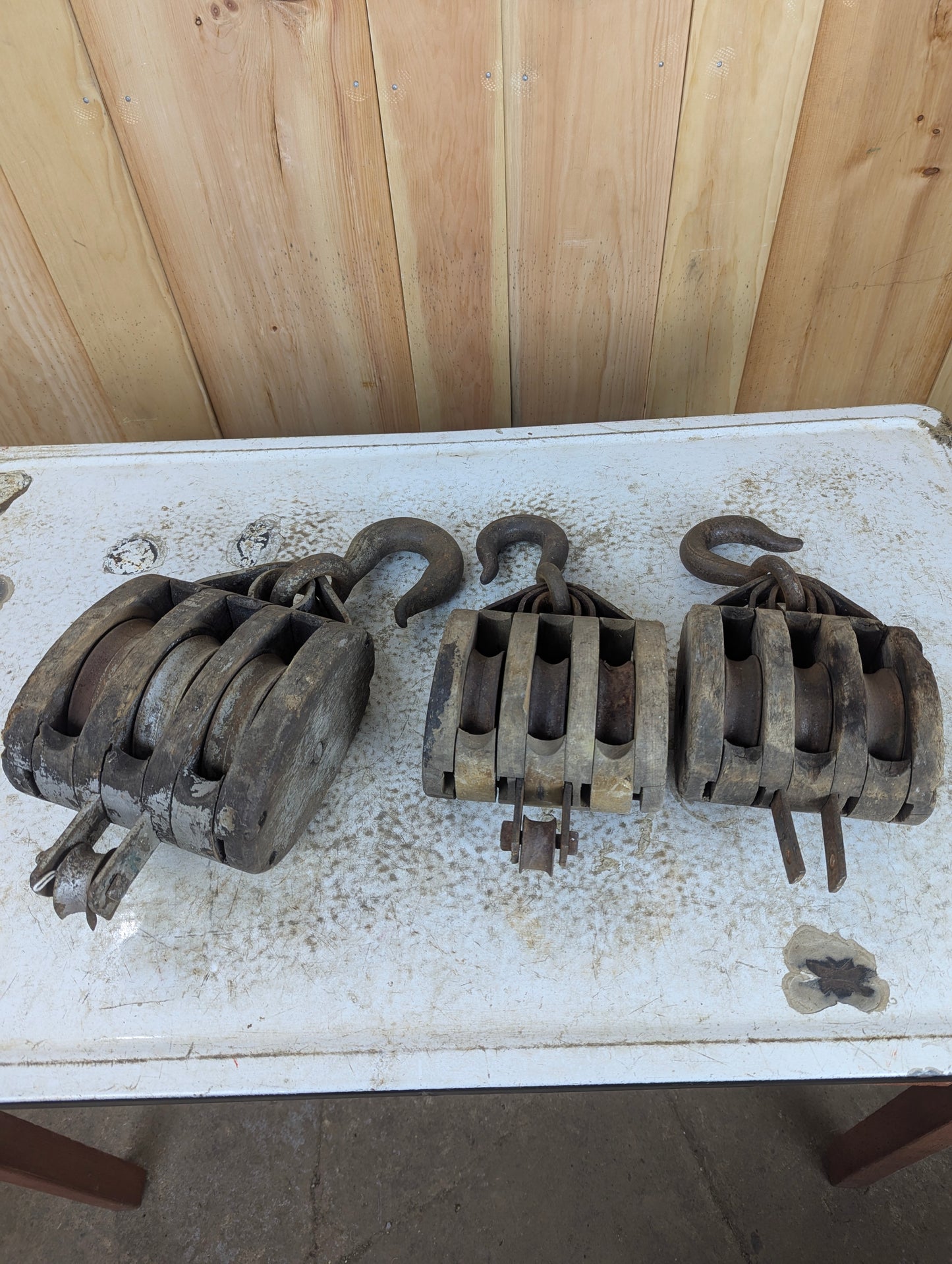 Vintage Triple Pulleys