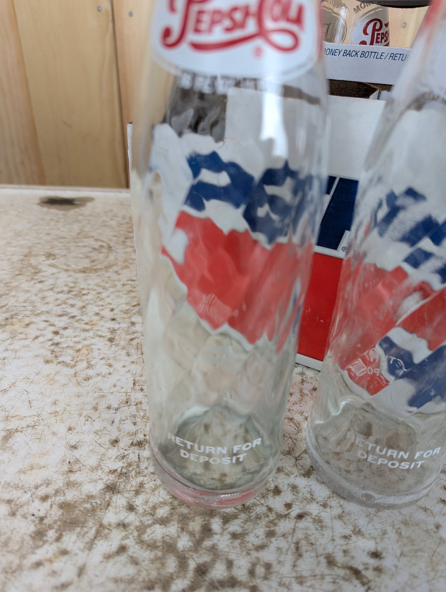 1970’s Pepsi 16 Oz. Swirl Glass Bottles in Cardboard 8 Pk. Case