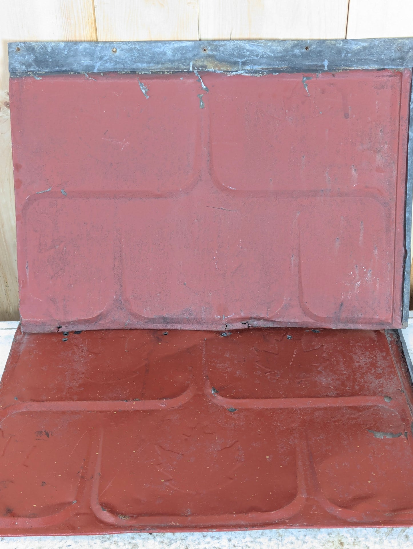 Antique Tin Roof Tiles Stamped with Maple Leaves