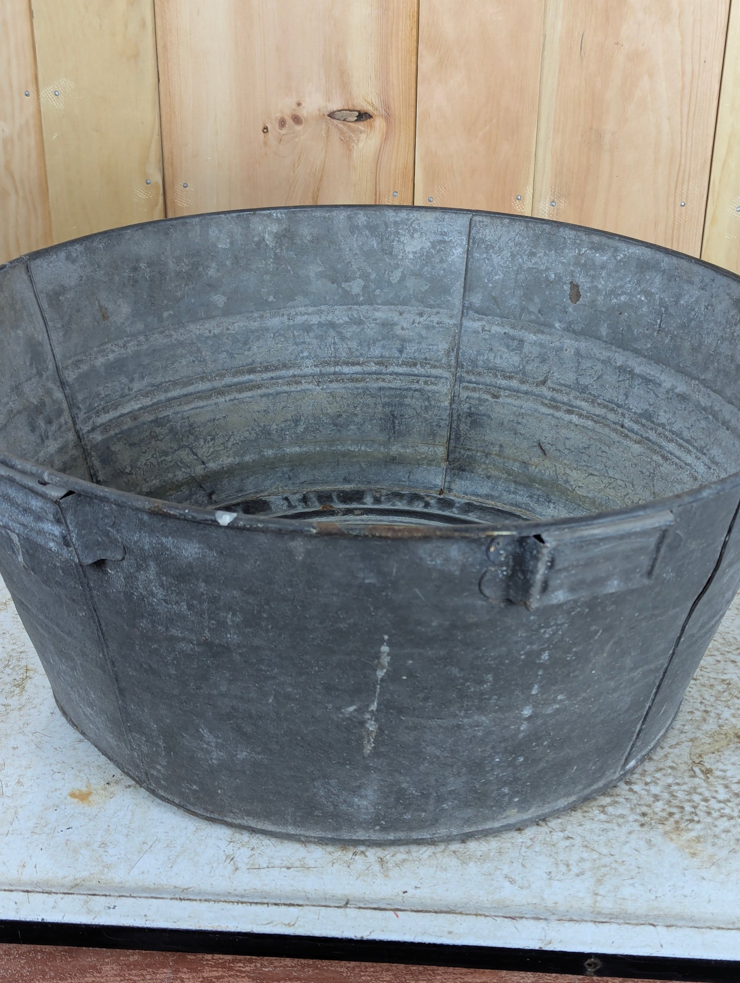 Vintage Wright #3 Galvanized Washtub with Wooden Handles