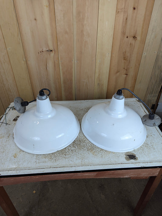Large Industrial White Metal Hanging Lights
