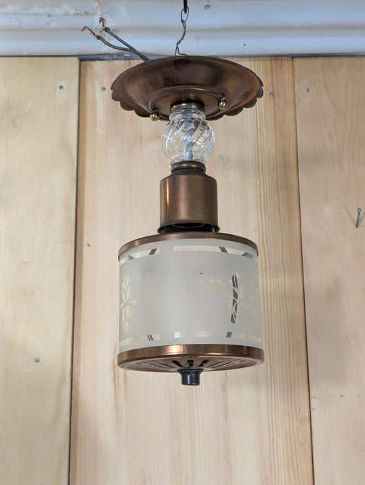 1940’s Copper Hall Pendant with Frosted Glass