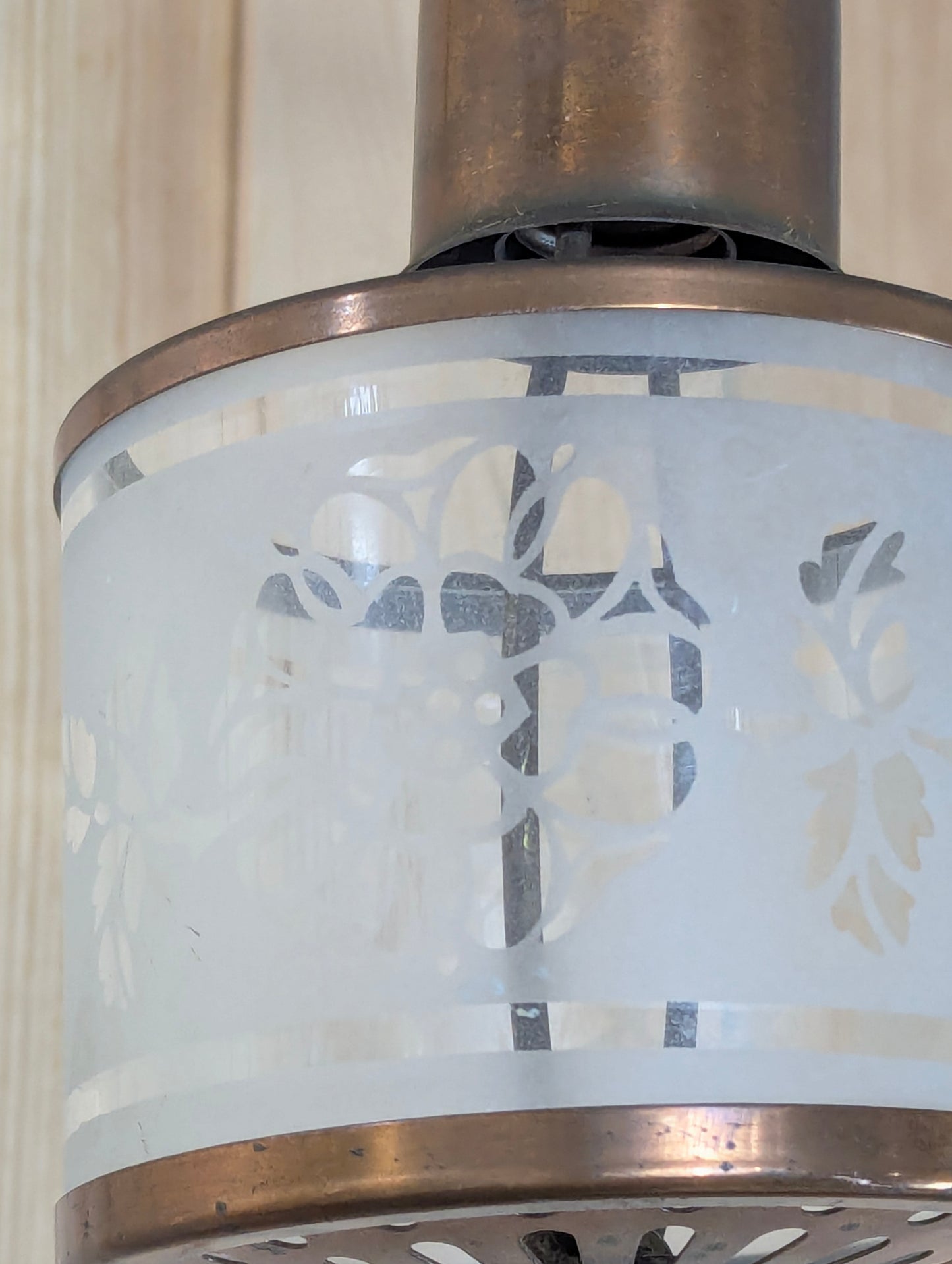1940’s Copper Hall Pendant with Frosted Glass