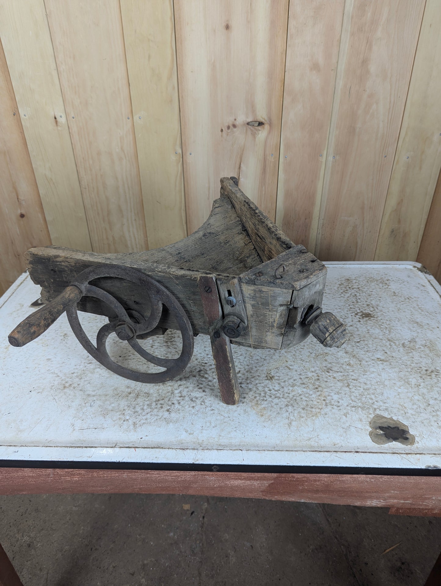 Antique Handmade Rustic Primitive Wooden Planter Seeder
