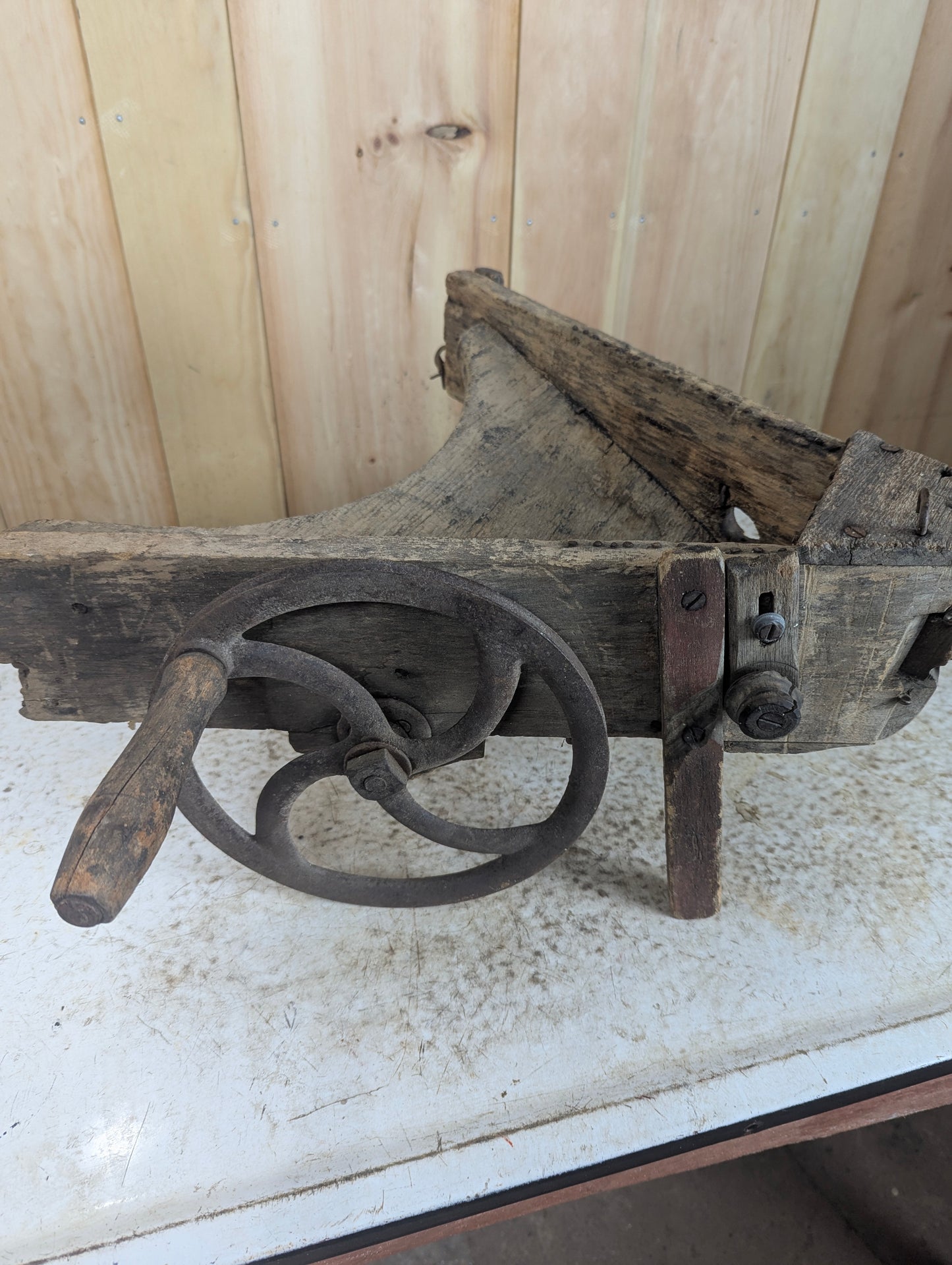 Antique Handmade Rustic Primitive Wooden Planter Seeder