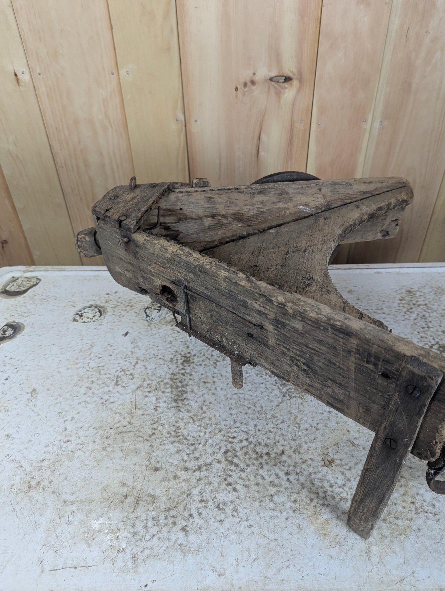 Antique Handmade Rustic Primitive Wooden Planter Seeder