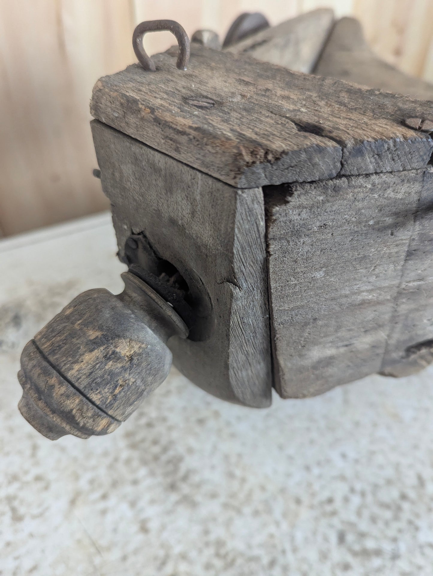 Antique Handmade Rustic Primitive Wooden Planter Seeder