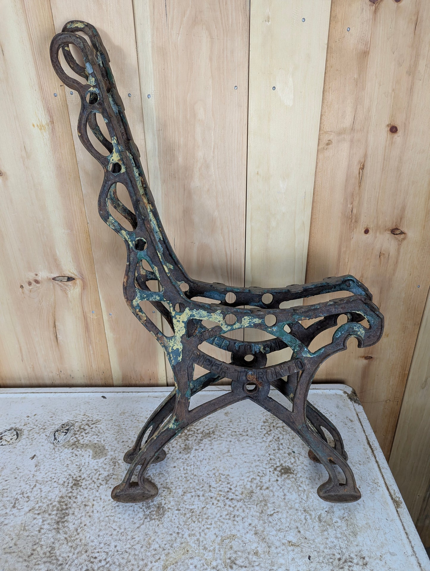 Pair of Vintage Industrial Piper Cast Iron Park Bench Ends