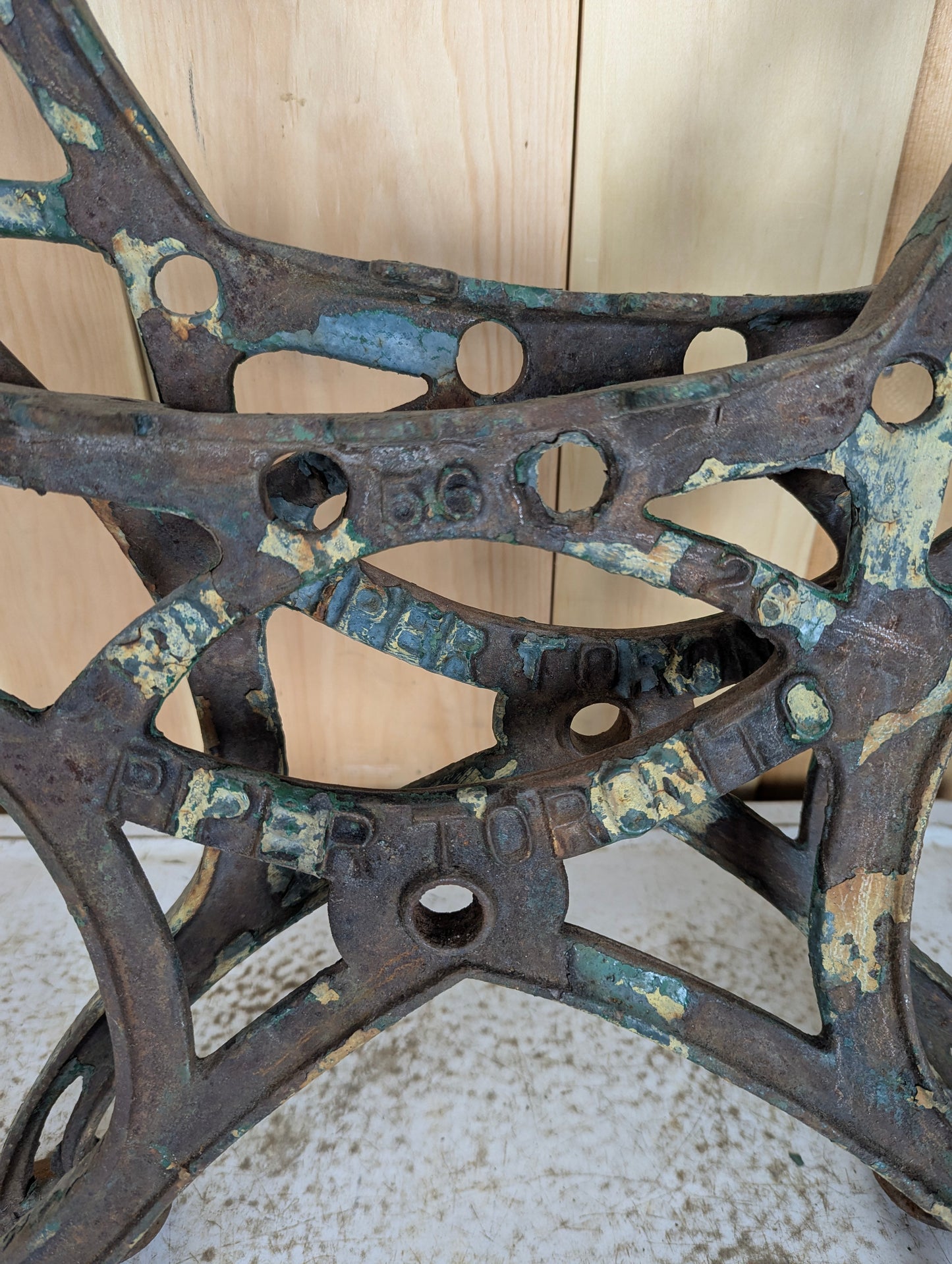 Pair of Vintage Industrial Piper Cast Iron Park Bench Ends