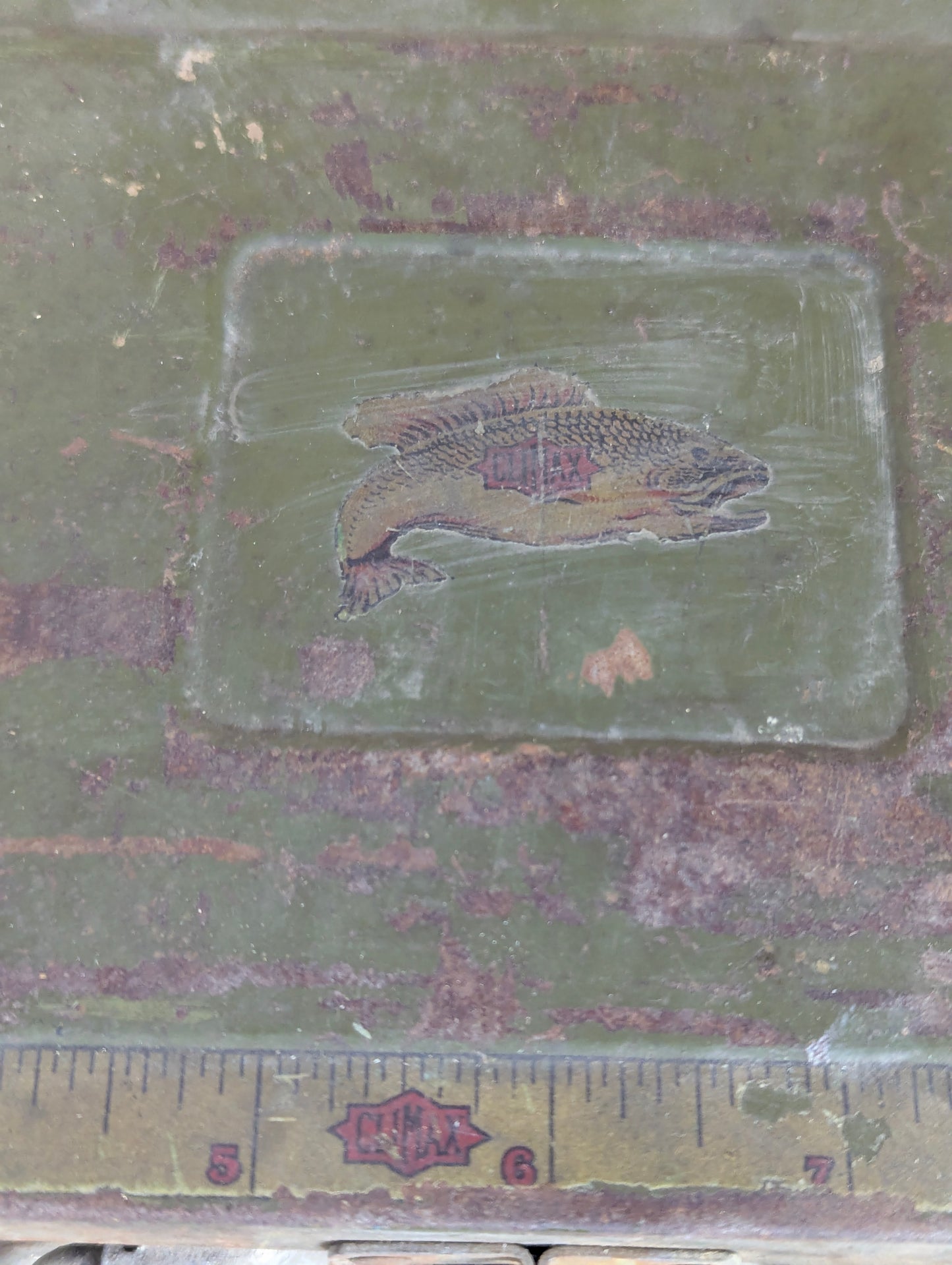Vintage Climax Metal Fishing Tackle Box with Rod Storage