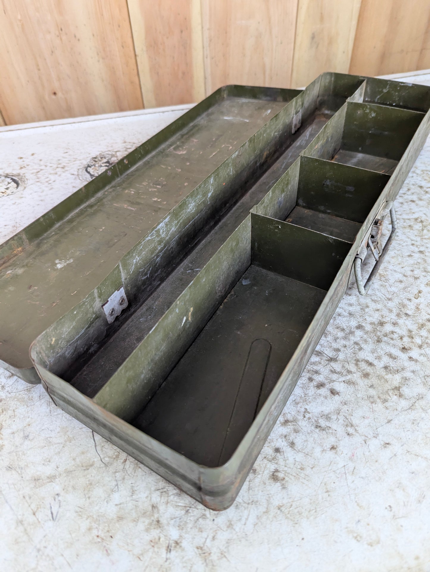 Vintage Climax Metal Fishing Tackle Box with Rod Storage