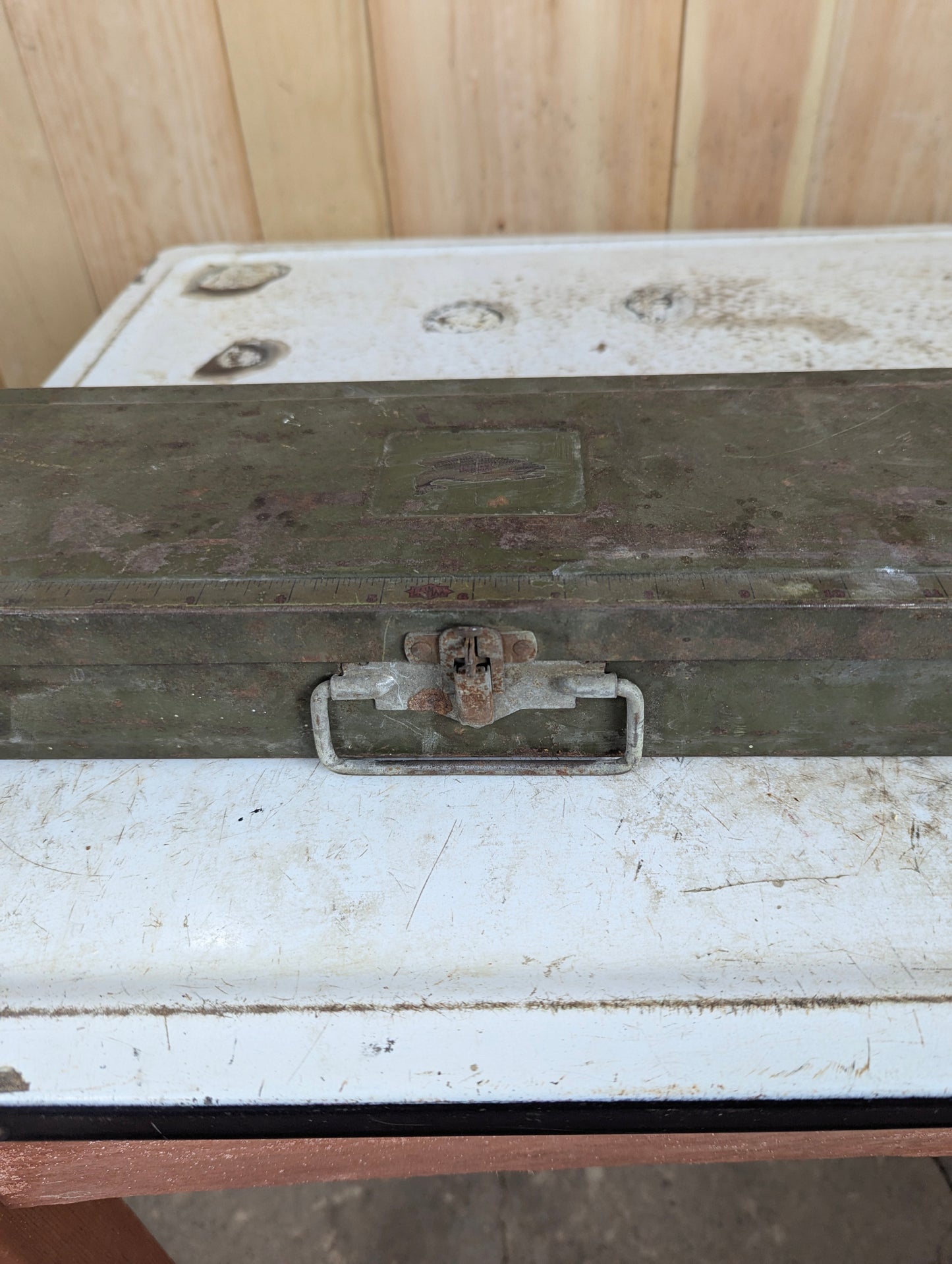 Vintage Climax Metal Fishing Tackle Box with Rod Storage