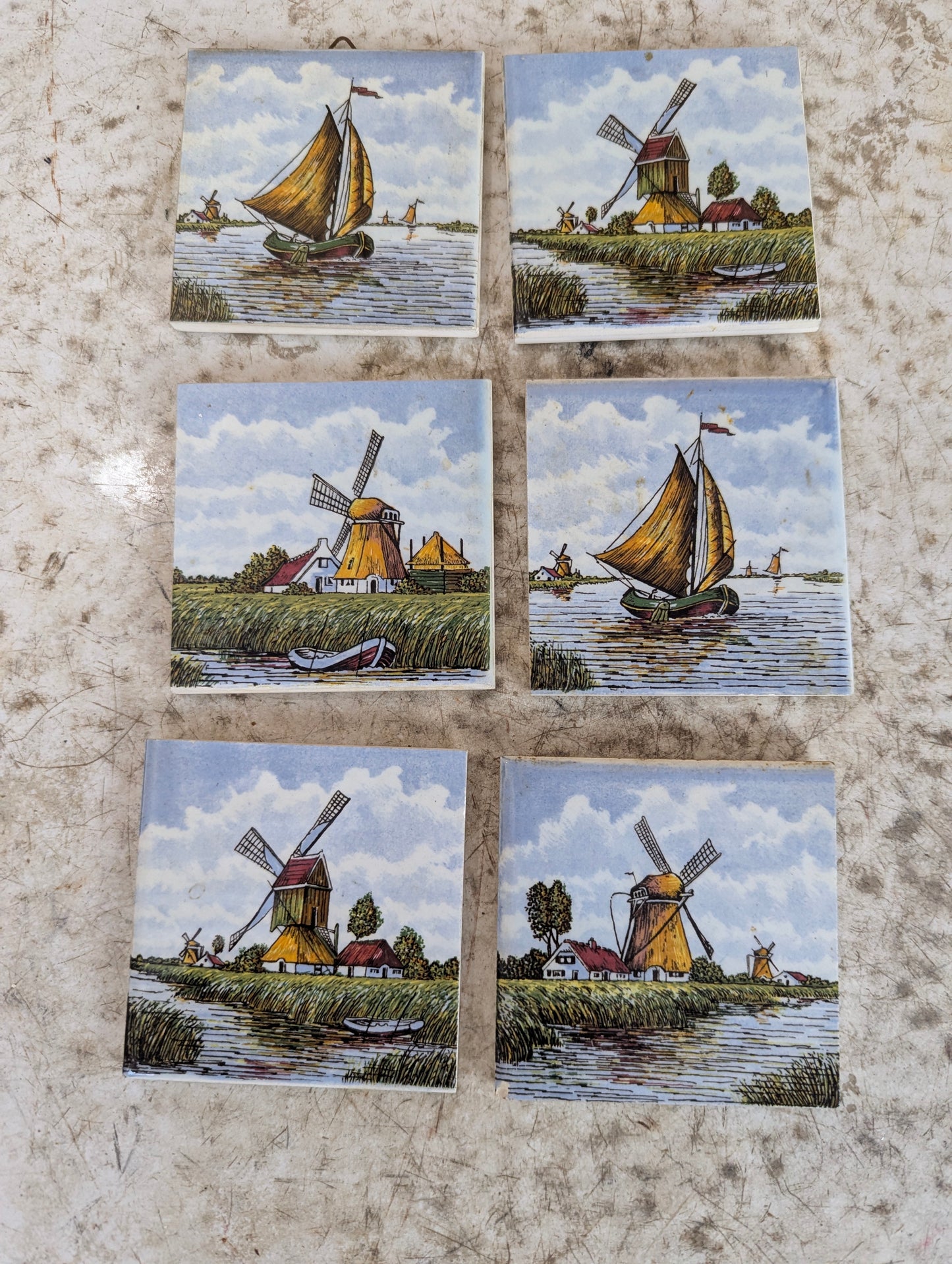 Set of 6 Delft 3” x 3” Dutch Delft Ceramic Tiles
