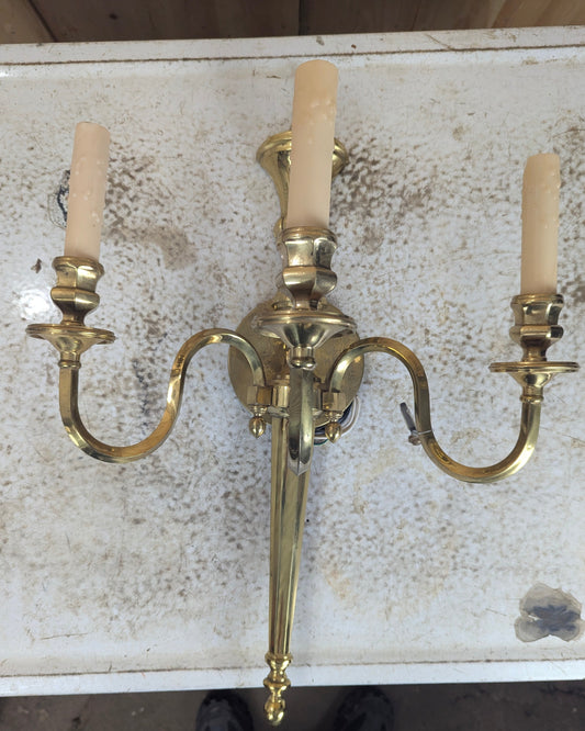 Antique Three-Arm Brass Wall Sconce