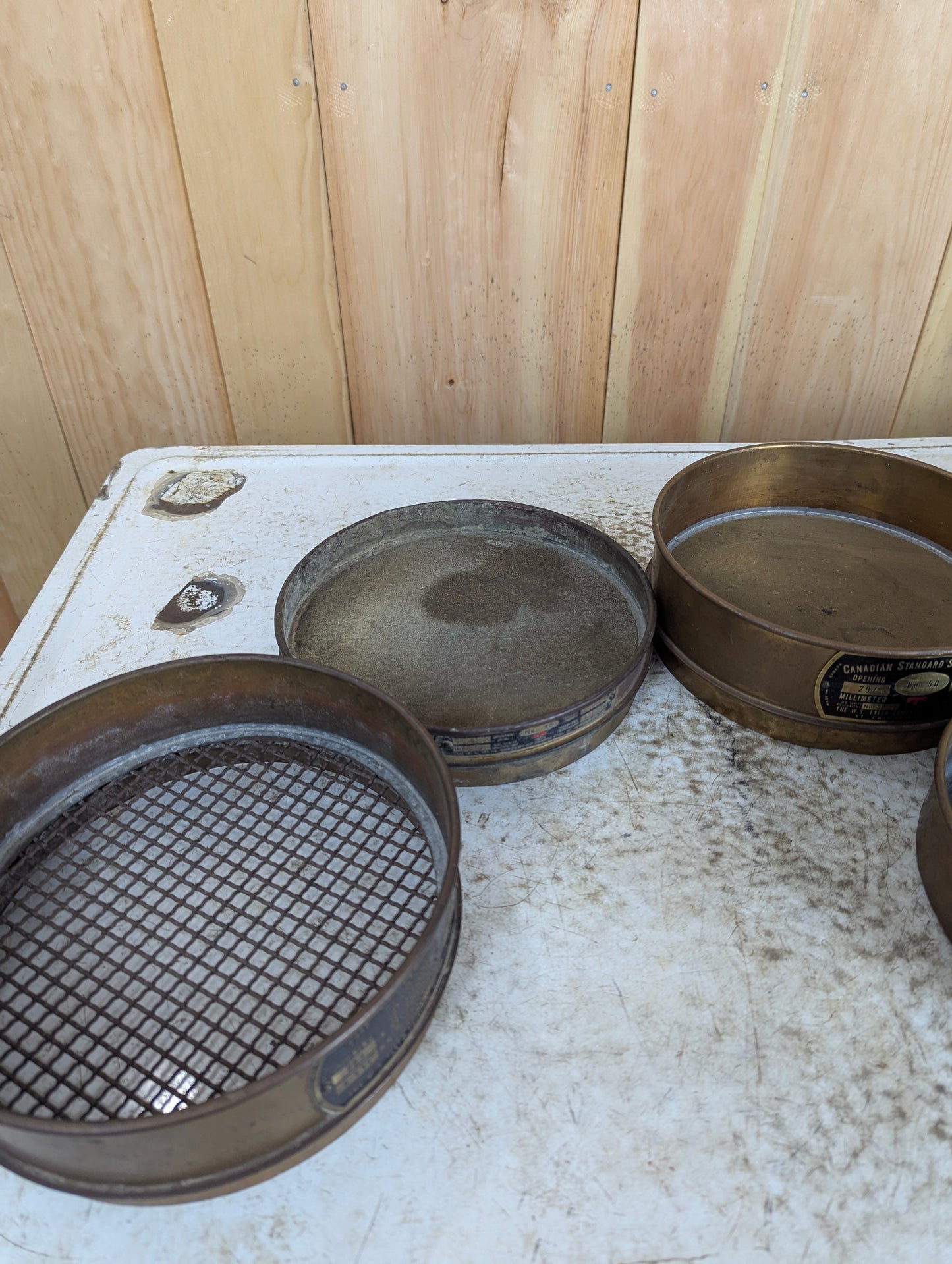 Antique W.S. Tyler Copper Sieve Set - Two #50s, #140, #200