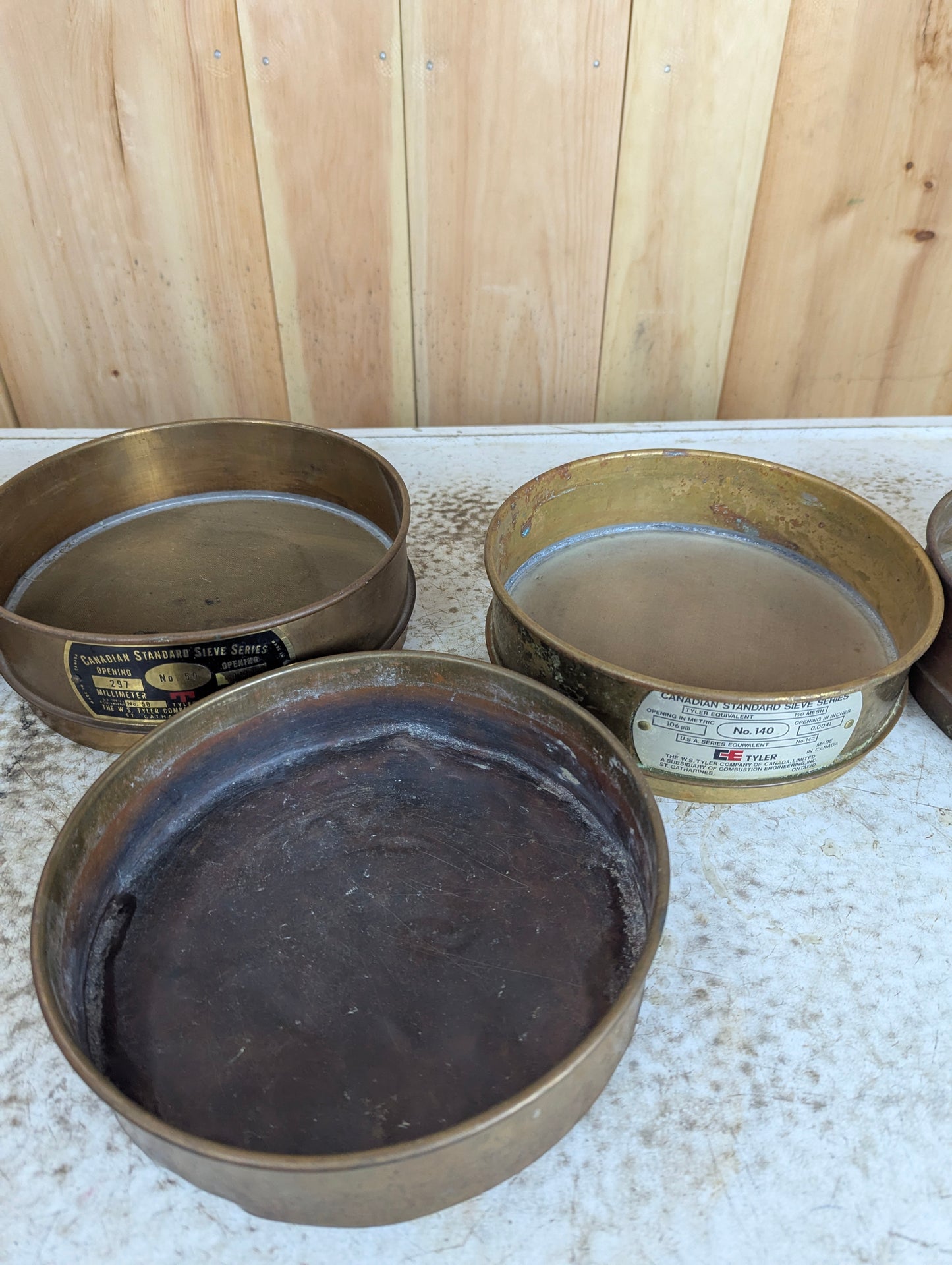 Antique W.S. Tyler Copper Sieve Set - Two #50s, #140, #200