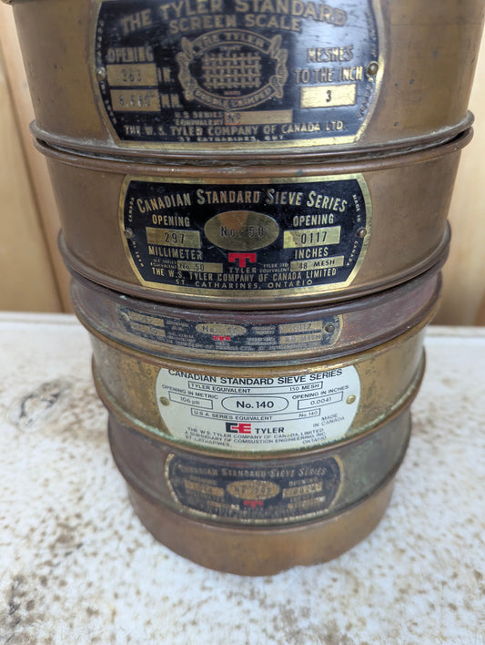 Antique W.S. Tyler Copper Sieve Set - Two #50s, #140, #200