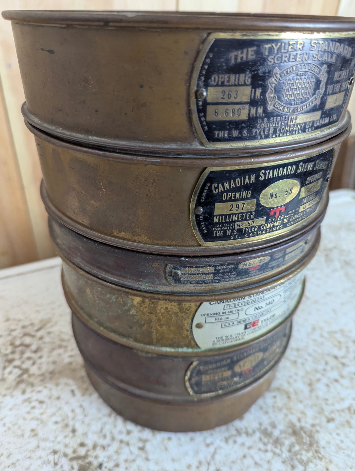 Antique W.S. Tyler Copper Sieve Set - Two #50s, #140, #200