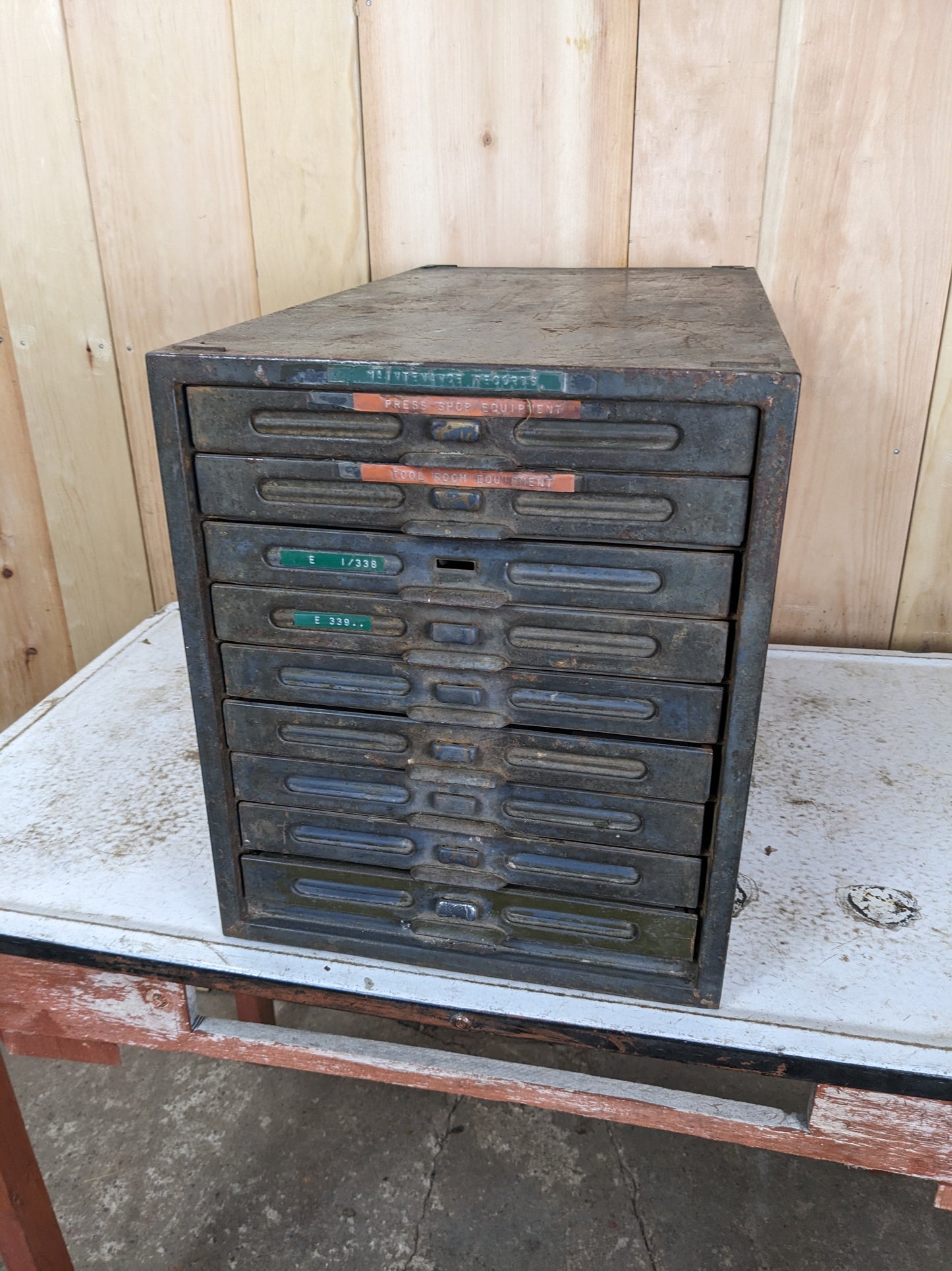 Vintage Industrial 1960’s Kardex 9-Drawer Filing Cabinet