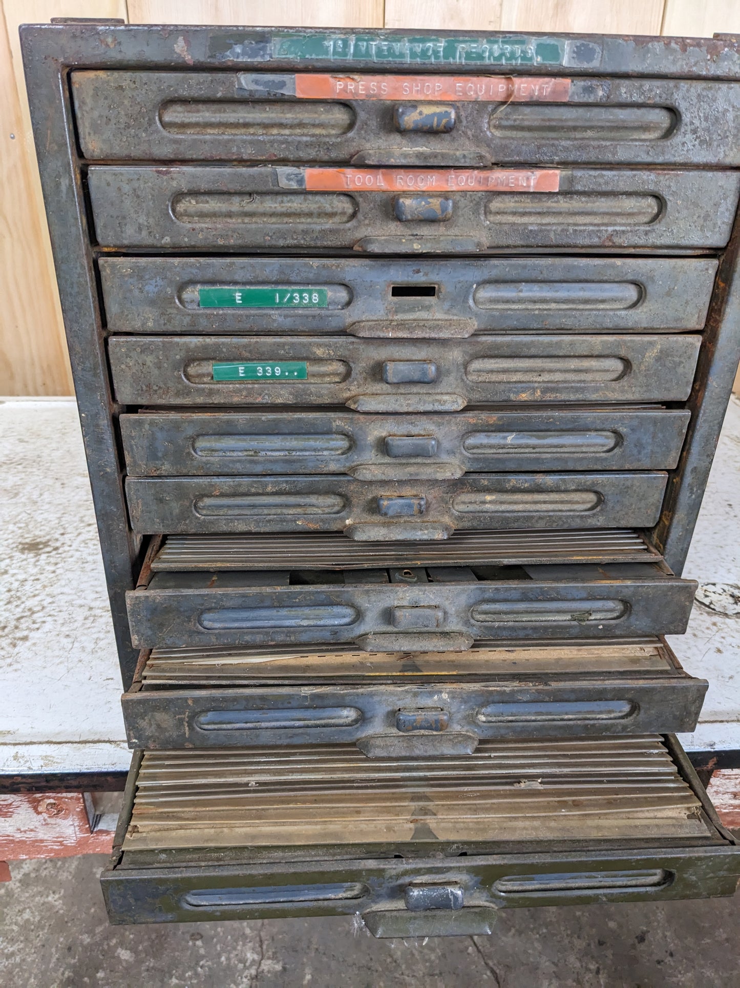 Vintage Industrial 1960’s Kardex 9-Drawer Filing Cabinet