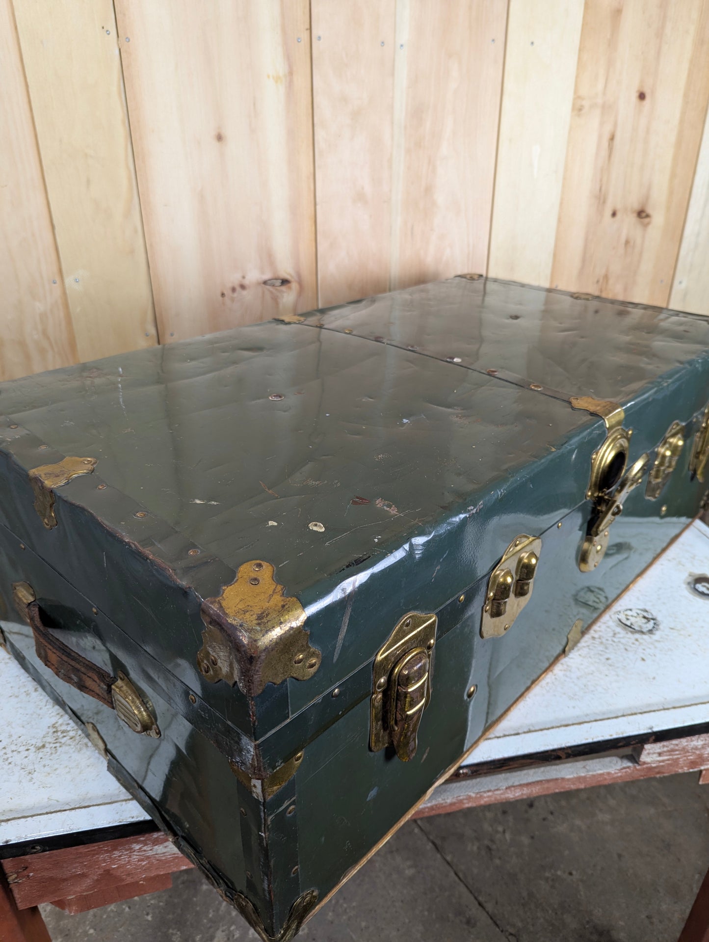 Green Vintage Metal Trunk