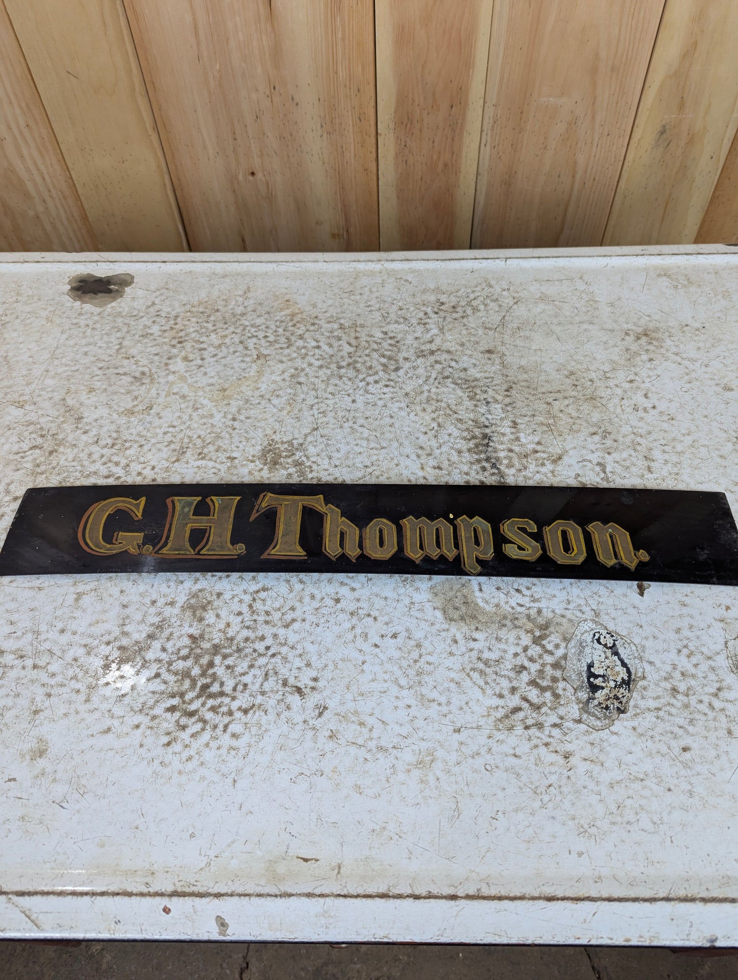 Vintage Hand Painted G H Thompson on Black Laminate Sign
