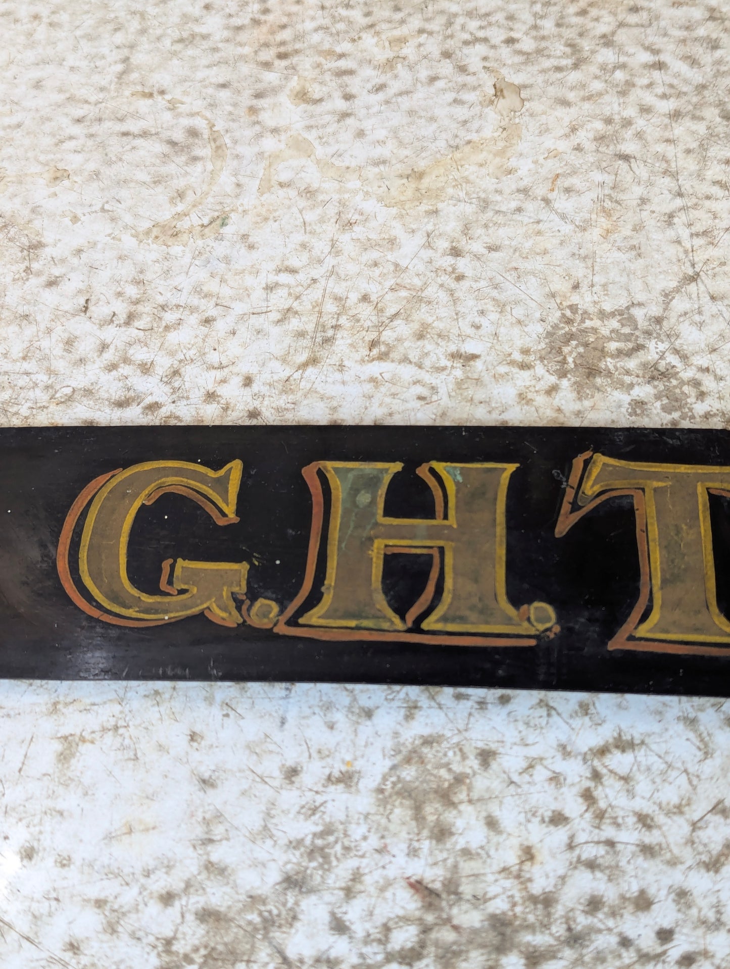 Vintage Hand Painted G H Thompson on Black Laminate Sign