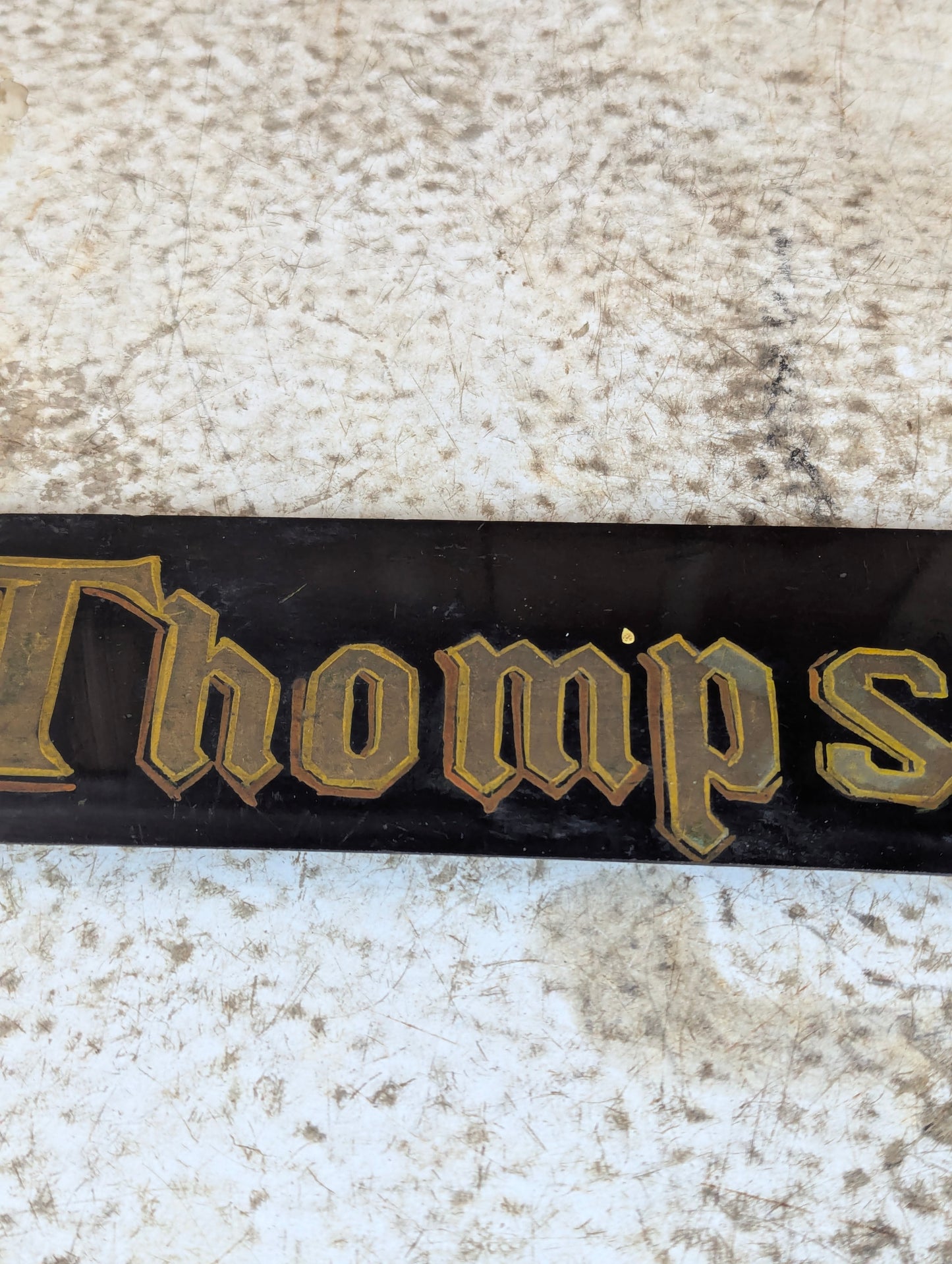 Vintage Hand Painted G H Thompson on Black Laminate Sign