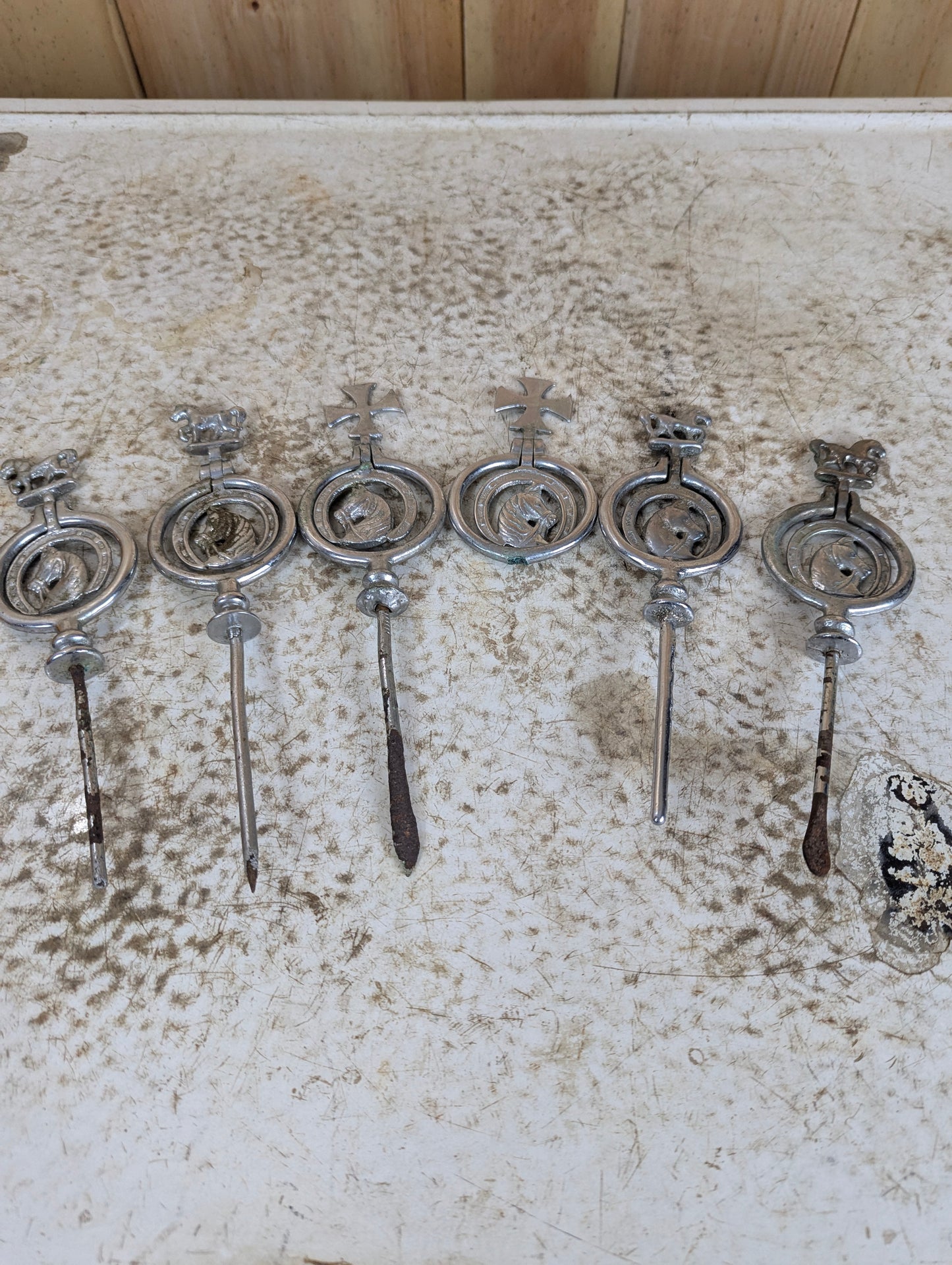 Lot of 6 Cast Horse Brass Nickel Swingers Fly Terrets