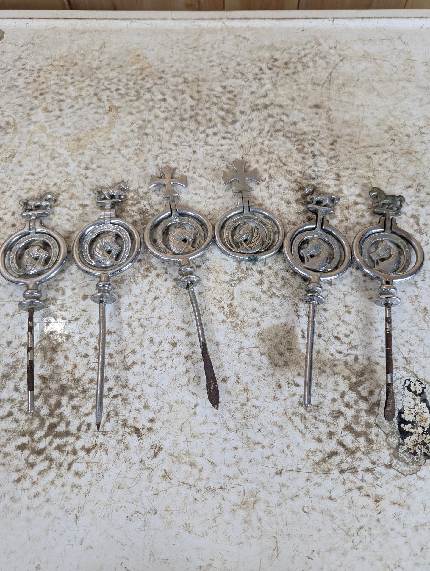 Lot of 6 Cast Horse Brass Nickel Swingers Fly Terrets