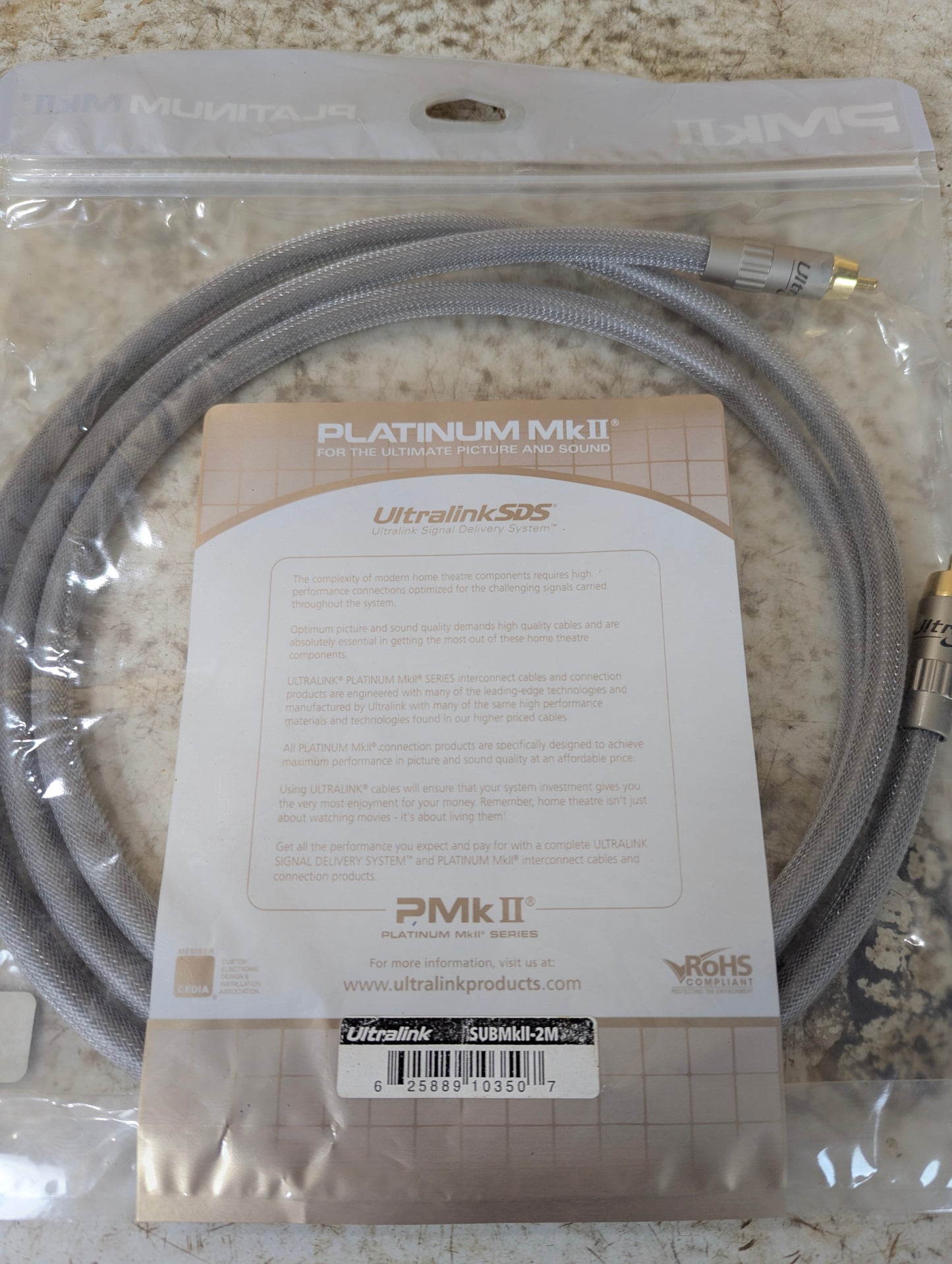 Ultralink Platinum MkII Series Subwoofer RCA Audio Cable 2M - New Old Stock