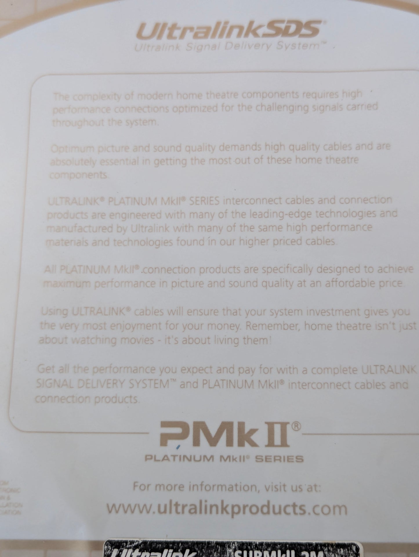 Ultralink Platinum MkII Series Subwoofer RCA Audio Cable 2M - New Old Stock