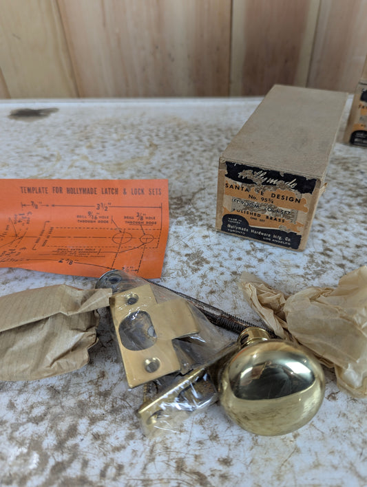 Vintage Hollymade Polished Brass No. 95 3/4 Bedroom Lockset in Box - New Old Stock