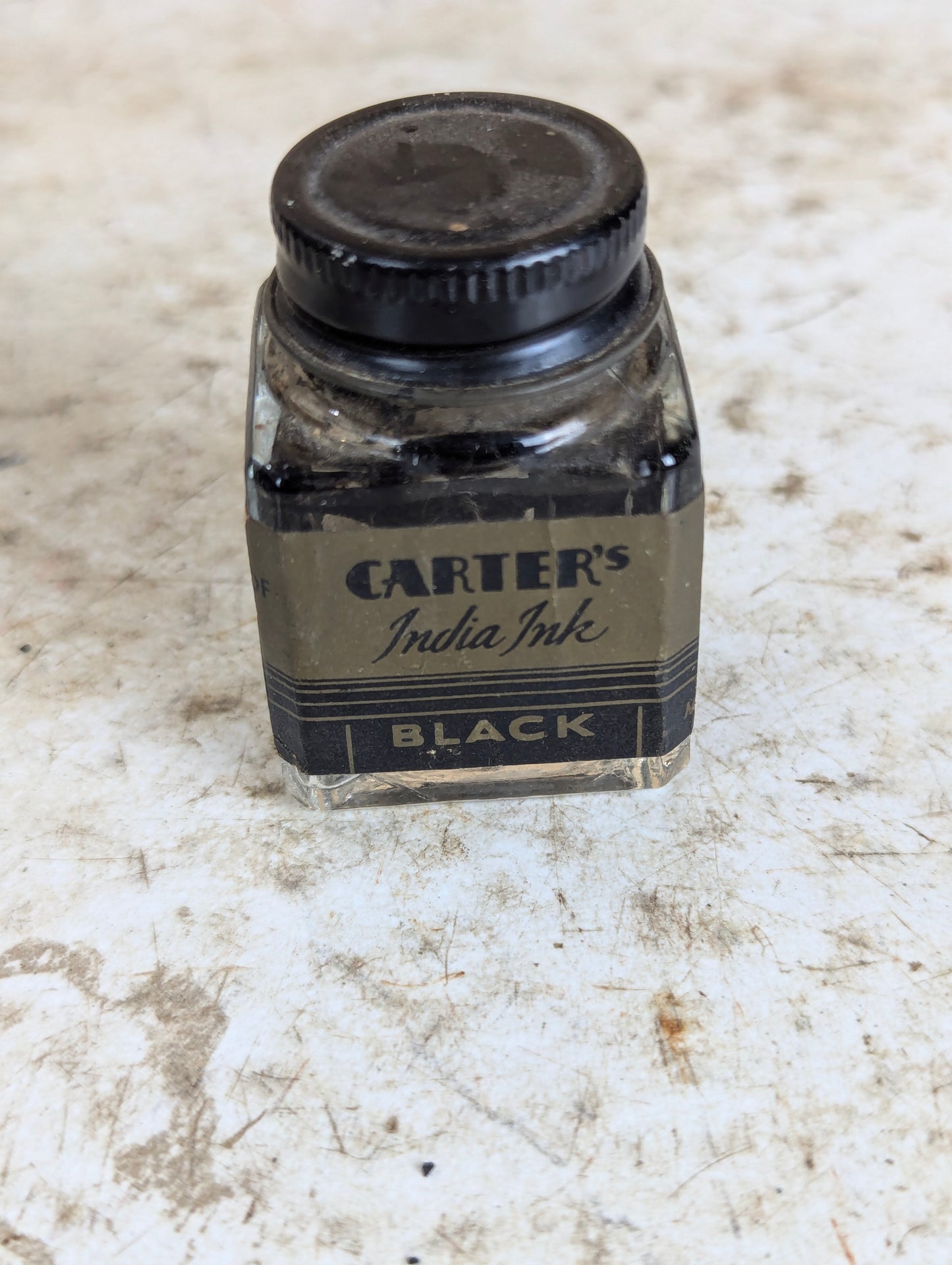 Vintage Carter’s Black India Ink Glass Bottle with Cap