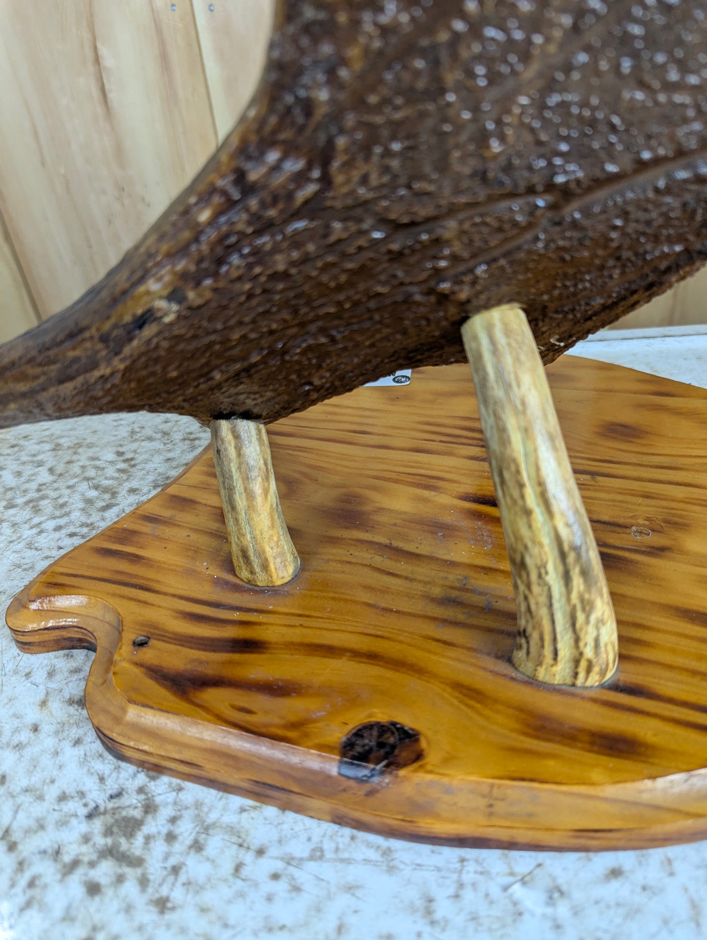 Handcrafted Moose Antler Carving Eagle Sculpture mounted on Wooden Base