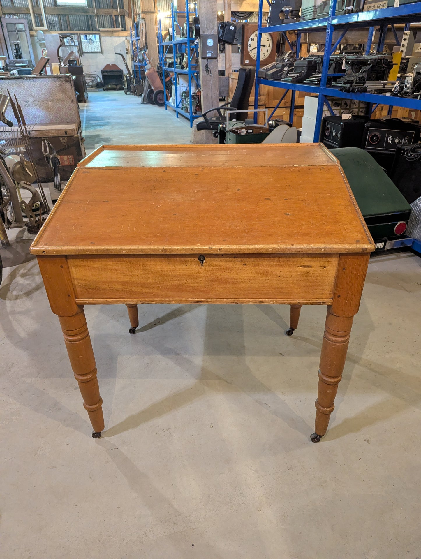 Antique White Pine Schoolmaster Headmaster Writing Desk