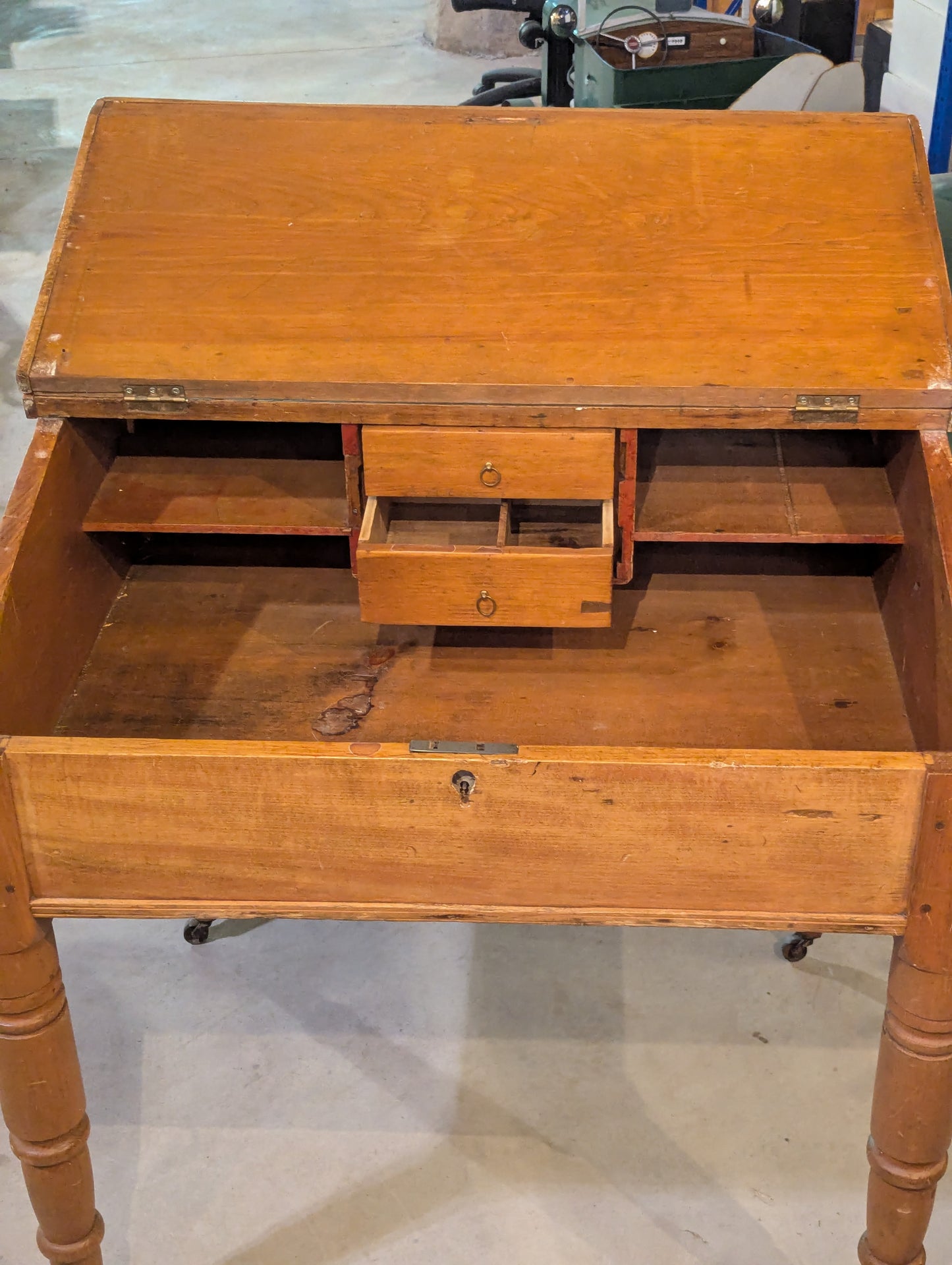 Antique White Pine Schoolmaster Headmaster Writing Desk