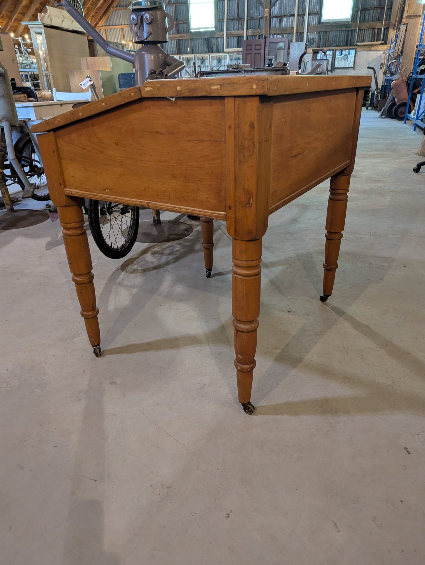 Antique White Pine Schoolmaster Headmaster Writing Desk