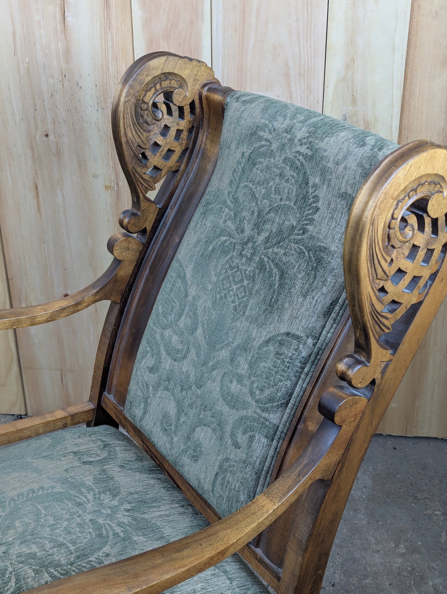 Vintage Solid Wood Carved Wingback Parlour Chair Armchair