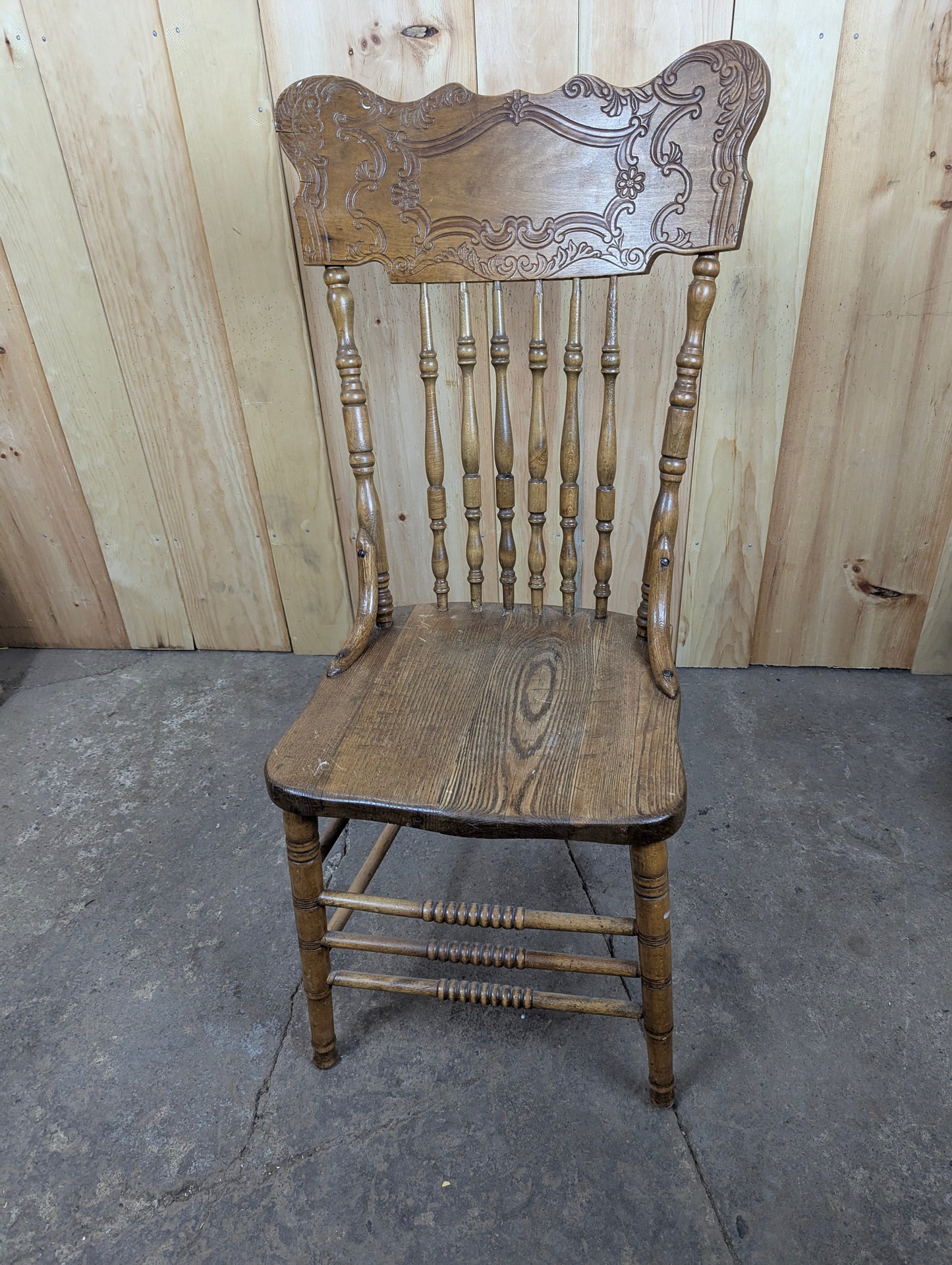 Vintage Oak Pressed Back Chair