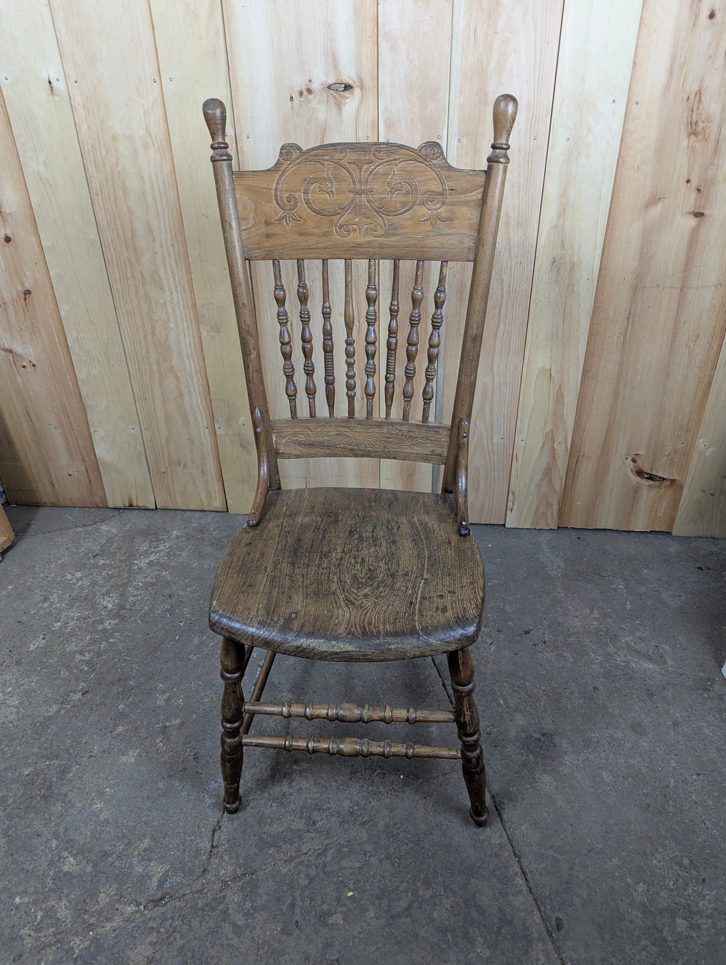 Vintage Oak Pressed Back Chair